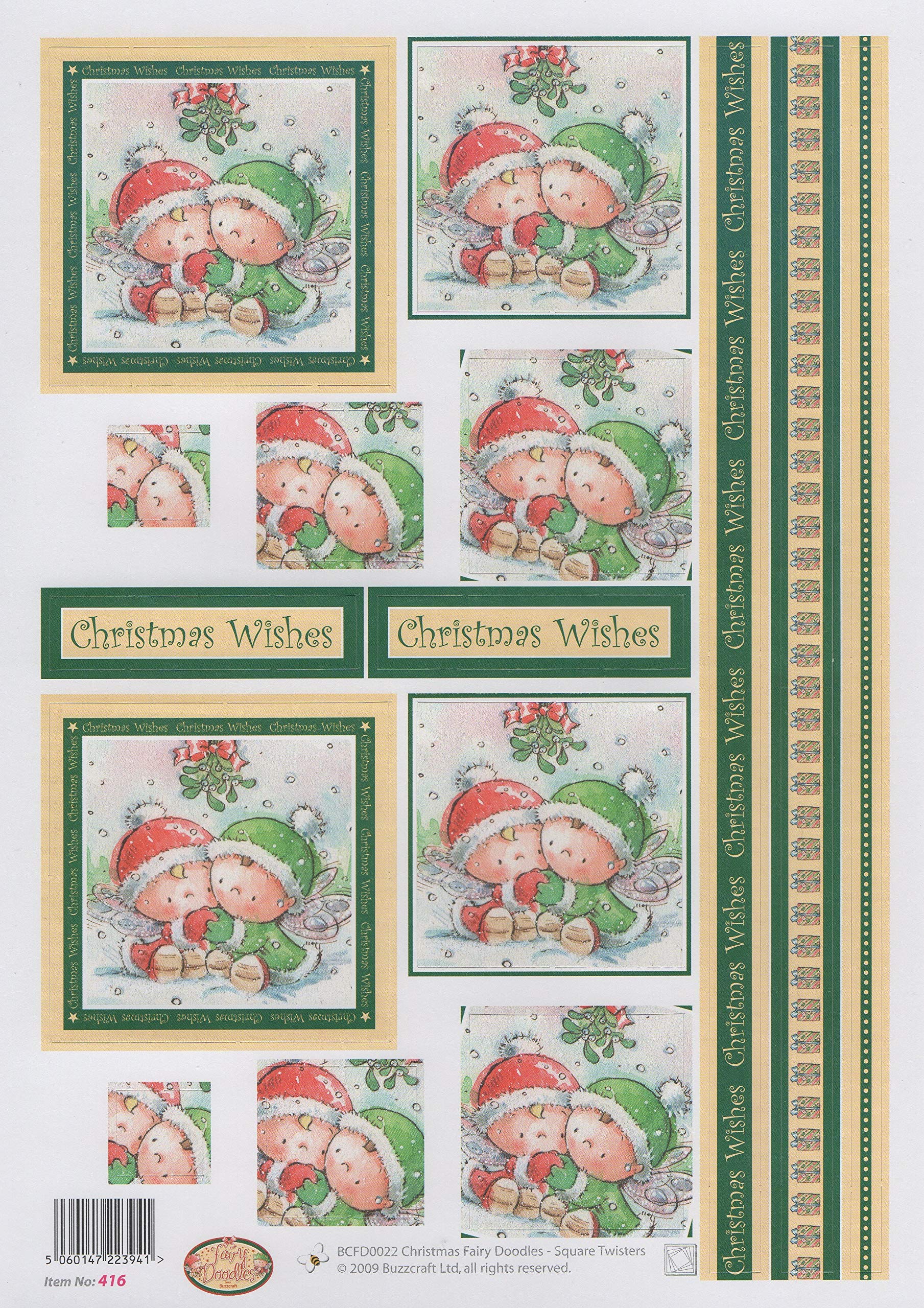Buzzcraft 3D Die Cut Square Twisters Decoupage Sheet - 416 Christmas Fairy Doodles