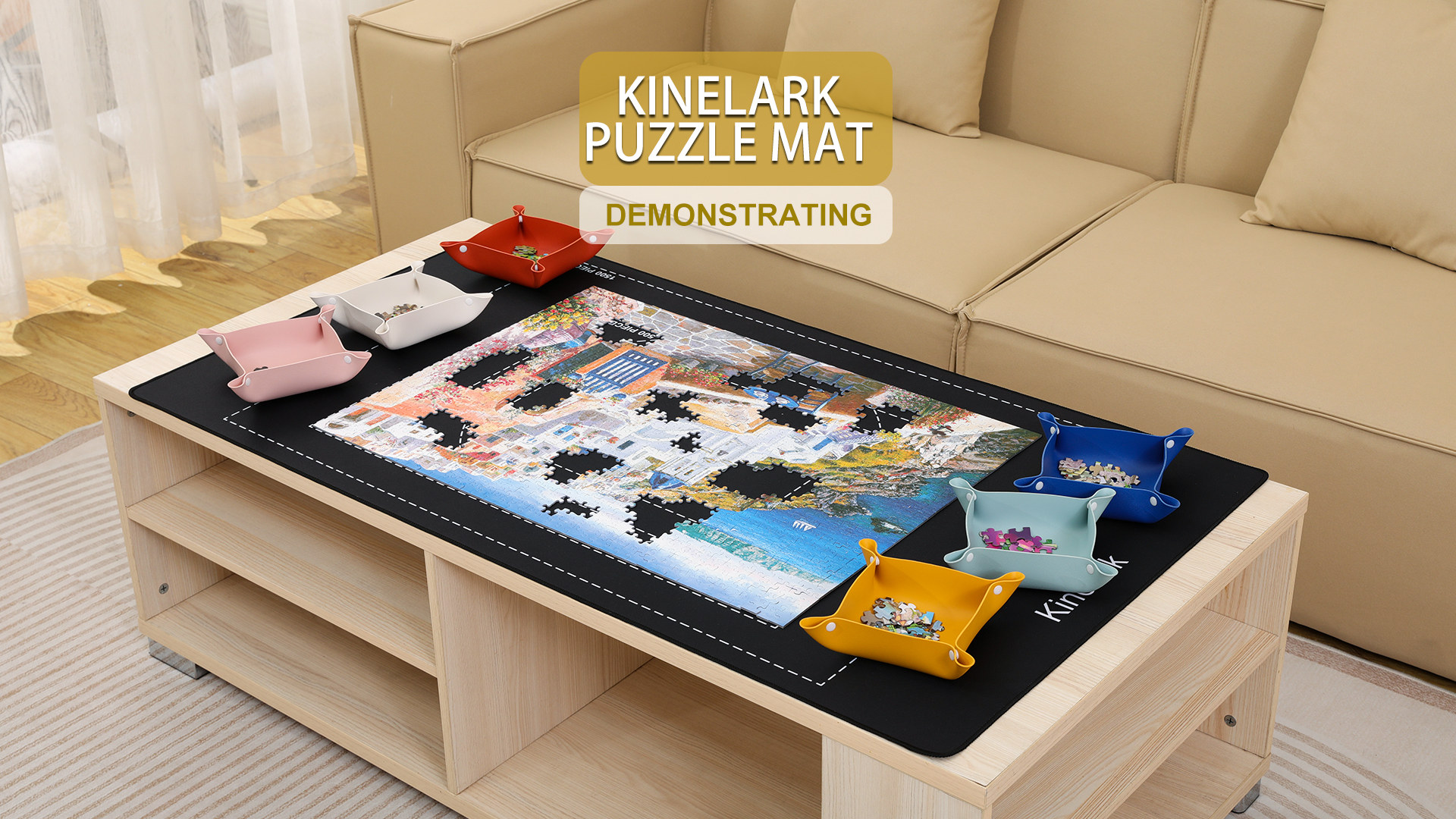 Kinelark Puzzle Mat with Roll-Up Storage & Foam Roller – Non-Slip