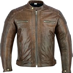 Chaquetas De Moto Usadas Texpeed Chaqueta de moto de cuero para hombre - Chaqueta de moto Touring con protección de armadura auténtica Biker CE (EN 1621-1) Diseño con costuras acolchadas - Marrón - XL