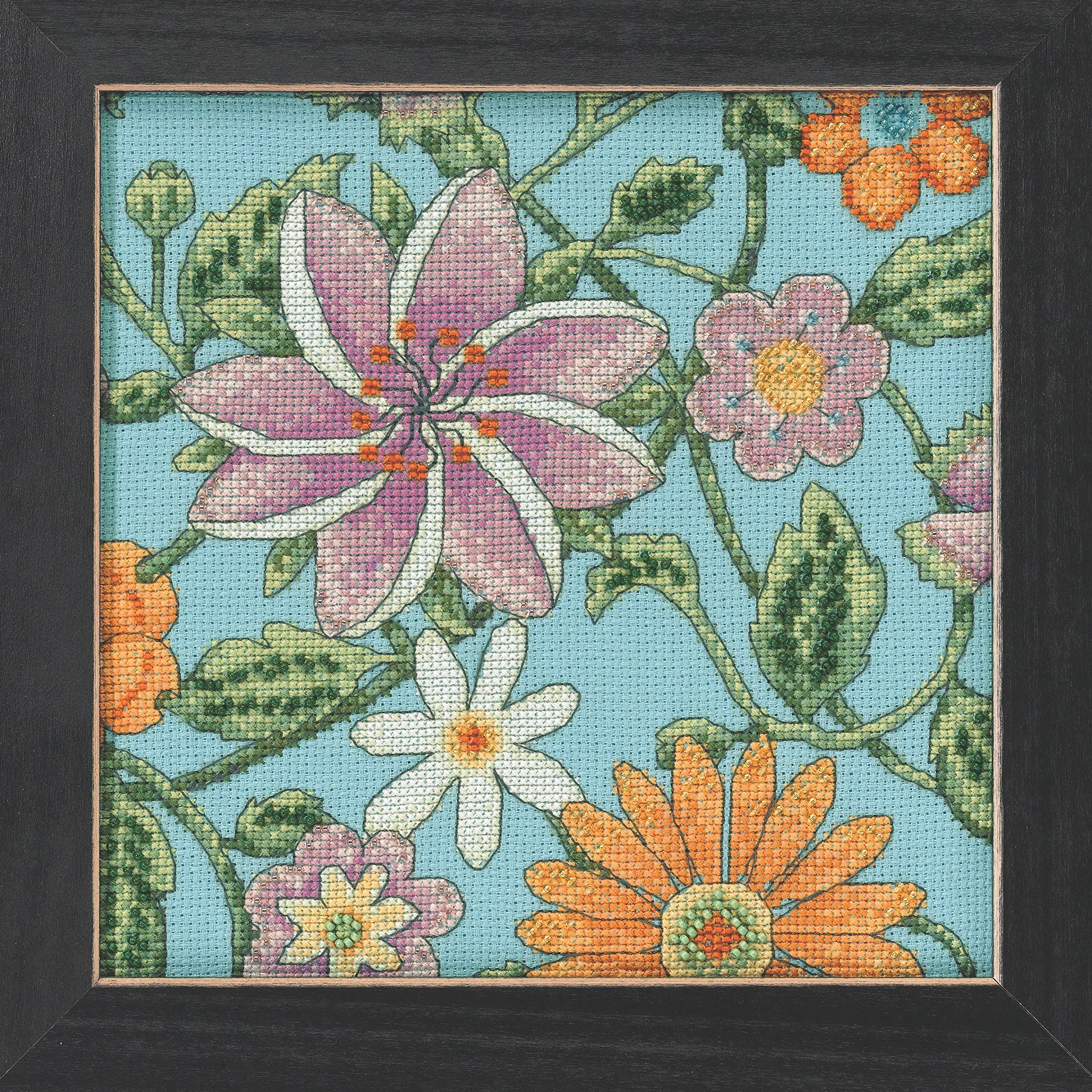 Floral Blue Two 2 Beaded Counted Cross Stitch Kit Mill Hill 2022