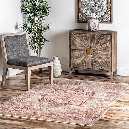 NuLOOM - Alfombra con diseño de medallón, con flecos, modelo Ethel