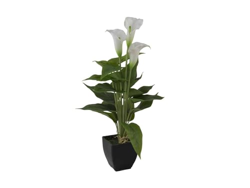 artplants.de Arum Artificiel Jamilla en Pot, 3 Fleurs, Blanc, 40cm - Fleur Artificielle Arum - Calla Artificiel