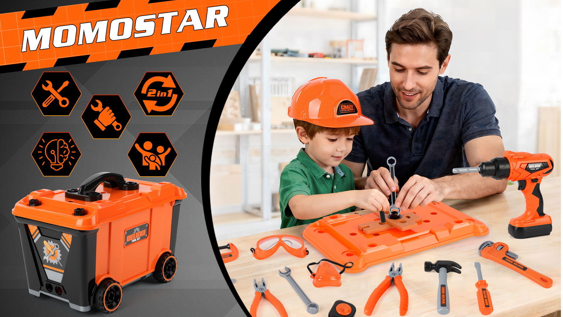 MOMOSTAR Boîte à Outils Jouet Pour Enfant 3 Ans+, Caisse A