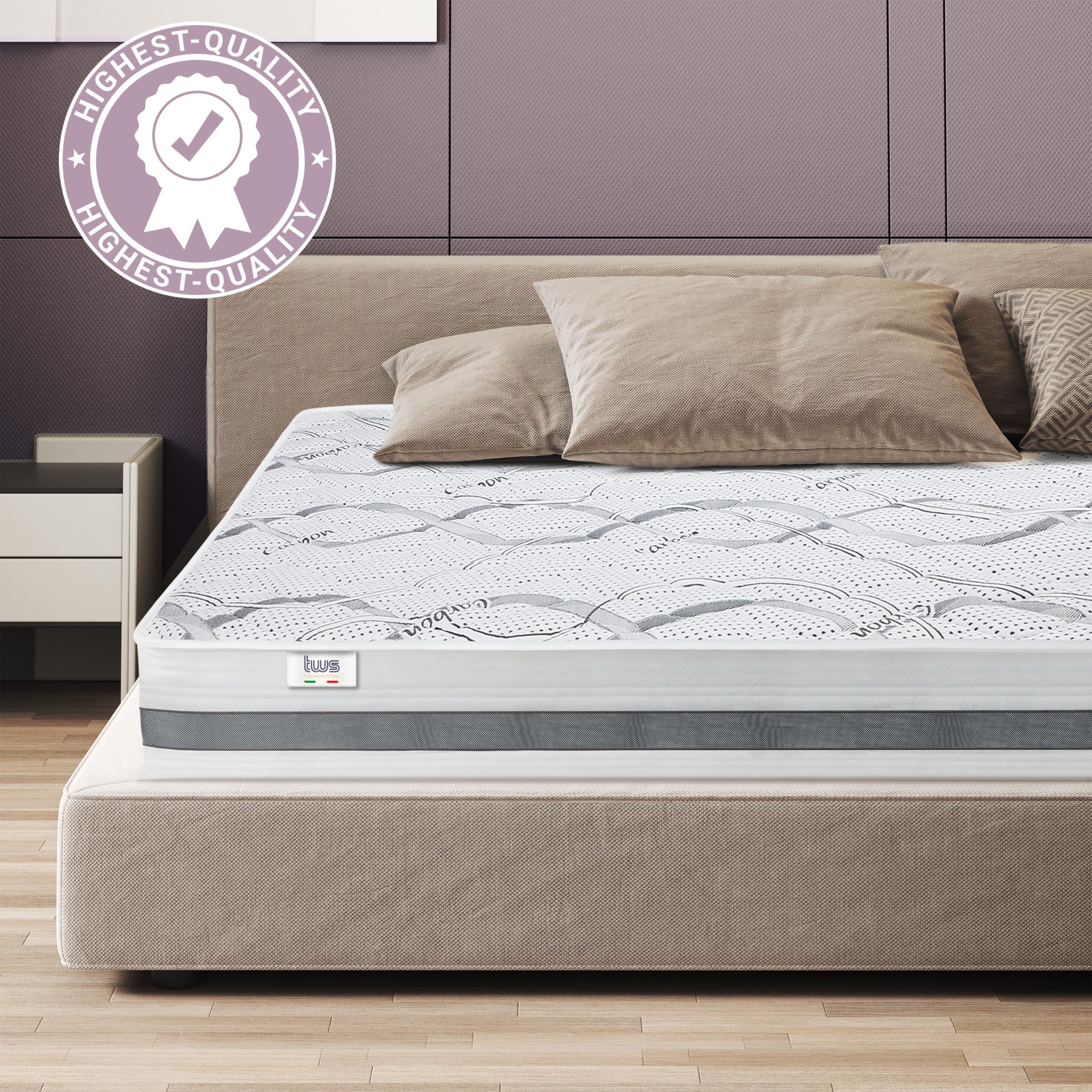 The White Stone Materasso Matrimoniale a Media Rigidita' | Altezza 25 cm Reali | Tessuto Anallergico e Traspirante | Proprieta' Ortopediche e Automodellanti | Prodotto in Italia | 160 x 190