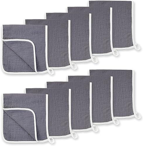 Paquete de 10 paños de muselina para bebé unisex, 100% algodón, grandes, 20 x 10 pulgadas, gruesos, súper suaves y absorbentes (gris oscuro)