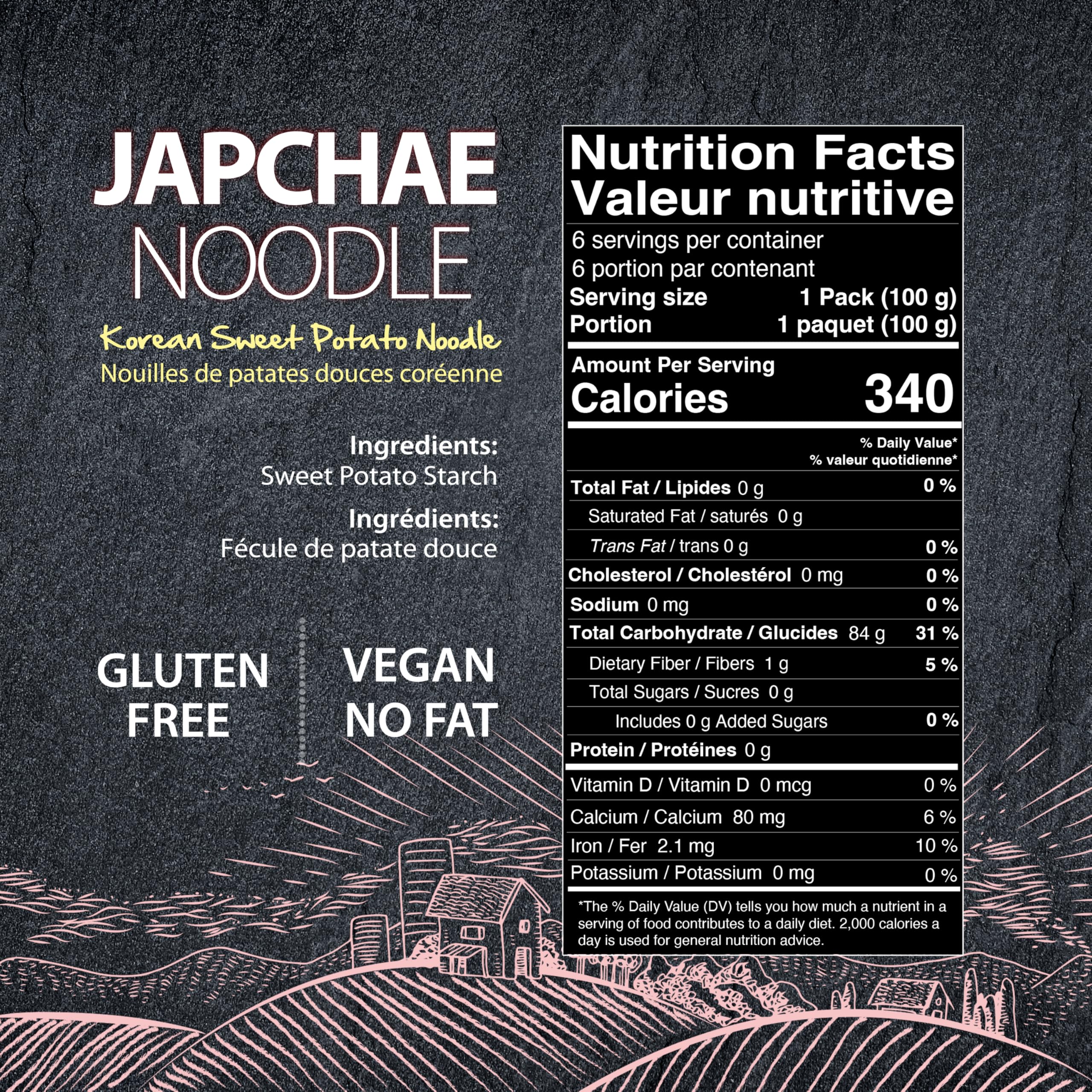Jayone Glass Noodles, Gluten-Free Dangmyeon, Korean Vermicelli, 100% Sweet Potato Starch, Vegan, No Fat, Convenient Single-Serving Portion (Pack of 6)