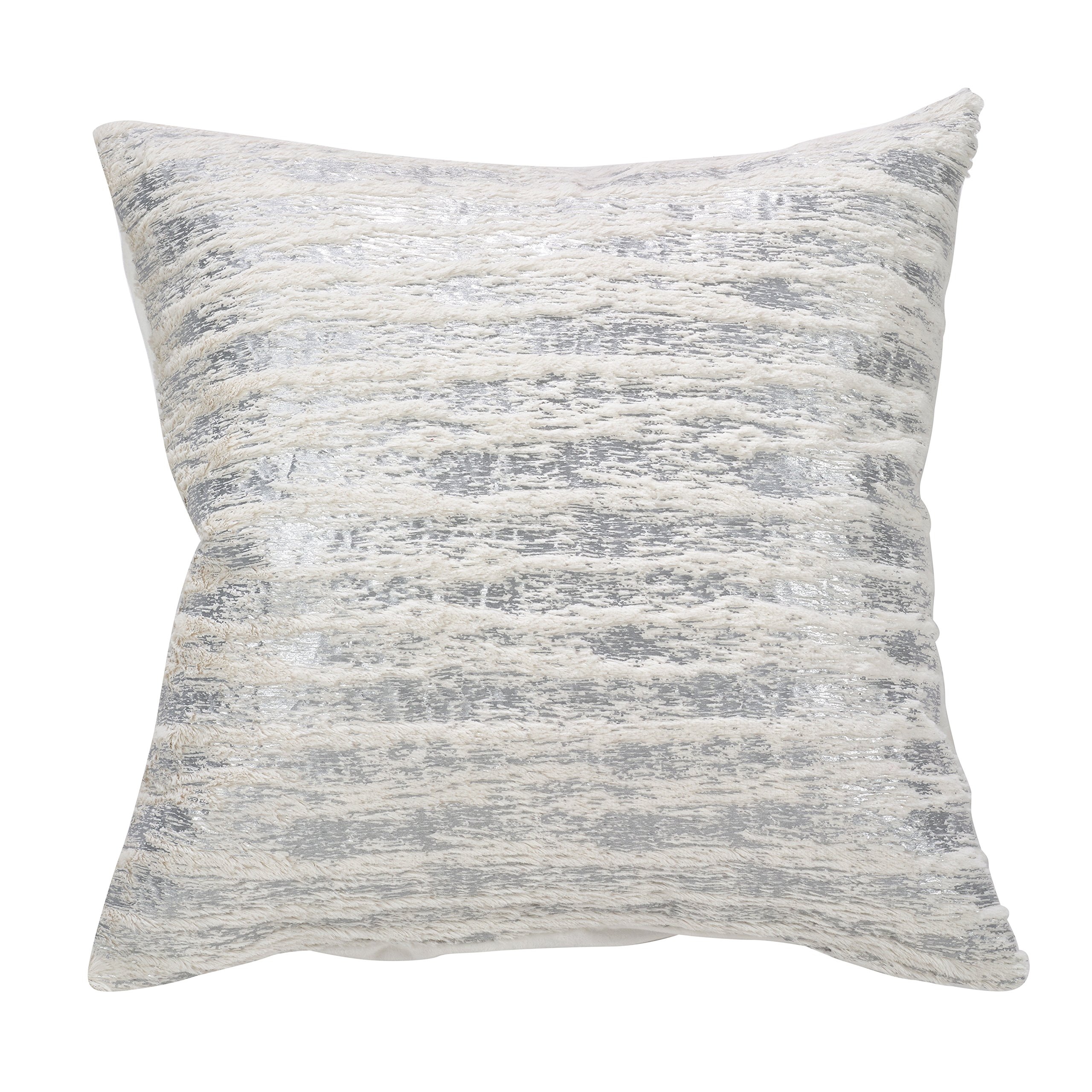 SARO LIFESTYLE Brushed Metallic Foil Collection Faux Fur Print Pillow, 20", Silver