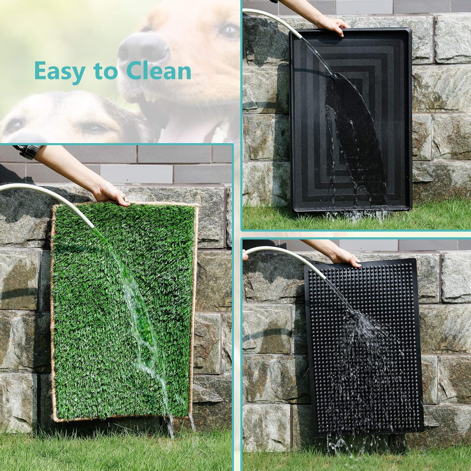 Dog Grass Pad with Tray - Pee Pad Grass Indoor Dog Potty Tray, Puppy Potty Training Grass, Grass Patches for Dogs, Reusable 3 Layered Fake Dog Potty Grass, Easy to Clean : Pet Supplies