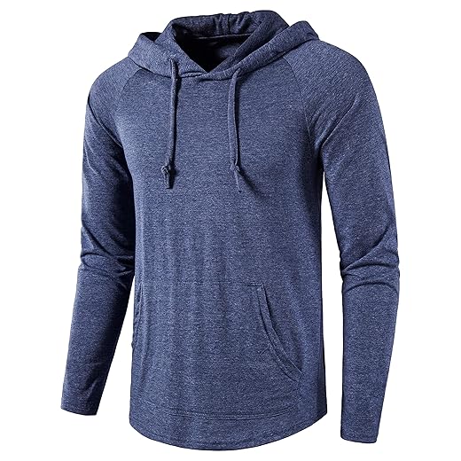 SIR7 Men's Gym Workout Active Long Sleeve Pullover Lightweight Hoodie Casual Hooded Sweatshirts(Deep Blue X-Large)