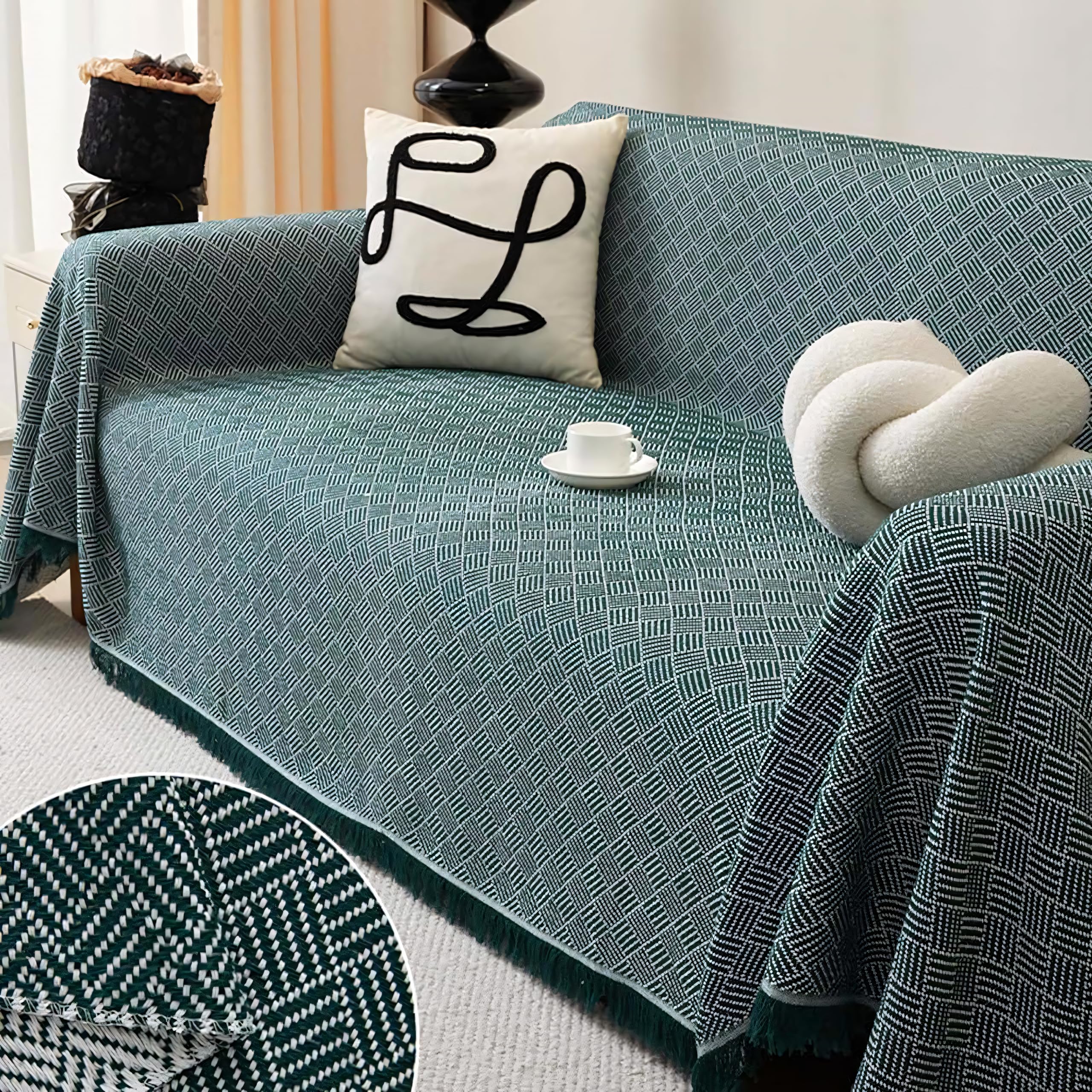 SDYdsgE sofa cover， Large Sofa Covers for Sectional 1 2 3 4 Seater Slipcovers with L Shape Furniture Protector(Dark Green,180x300cm)