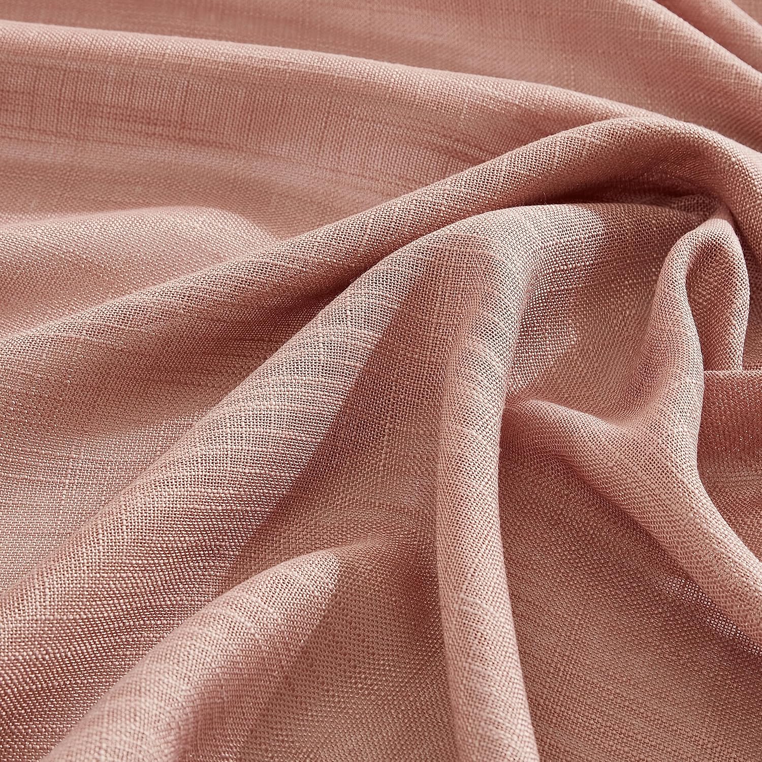 HLC.ME Linda Faux Linen Textured Semi Sheer Privacy Light Filtering Window Rod Pocket Floor Length Thick Curtains Drapery Panels for Office & Living Room, 2 Panels (54 W x 84 L, Blush Pink)