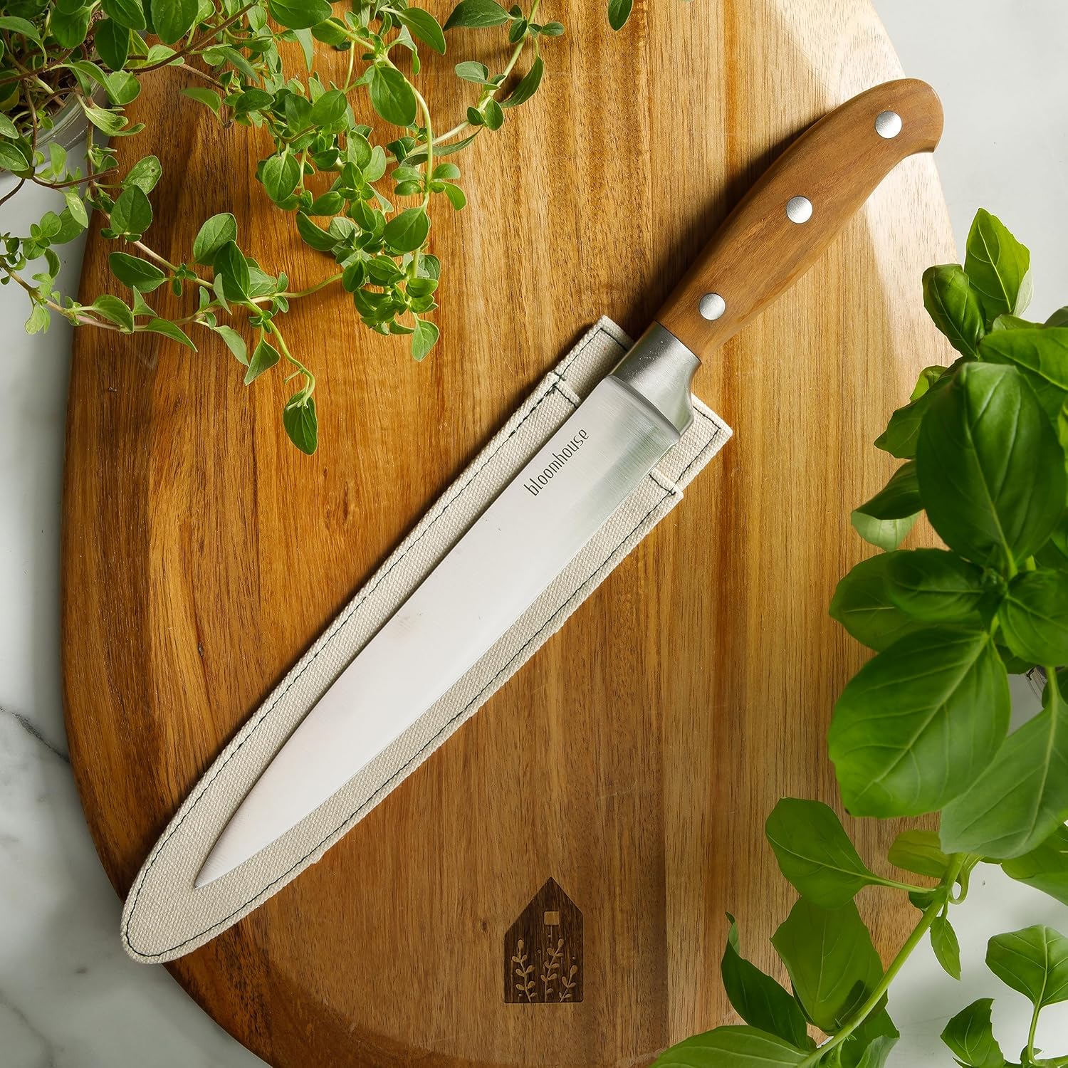 Bloomhouse 8-Inch Slicing Knife – German Stainless Steel Carving Blade with Forged Italian Olive Wood Handle, Full Tang Knife for Meat, Roasts & BBQ