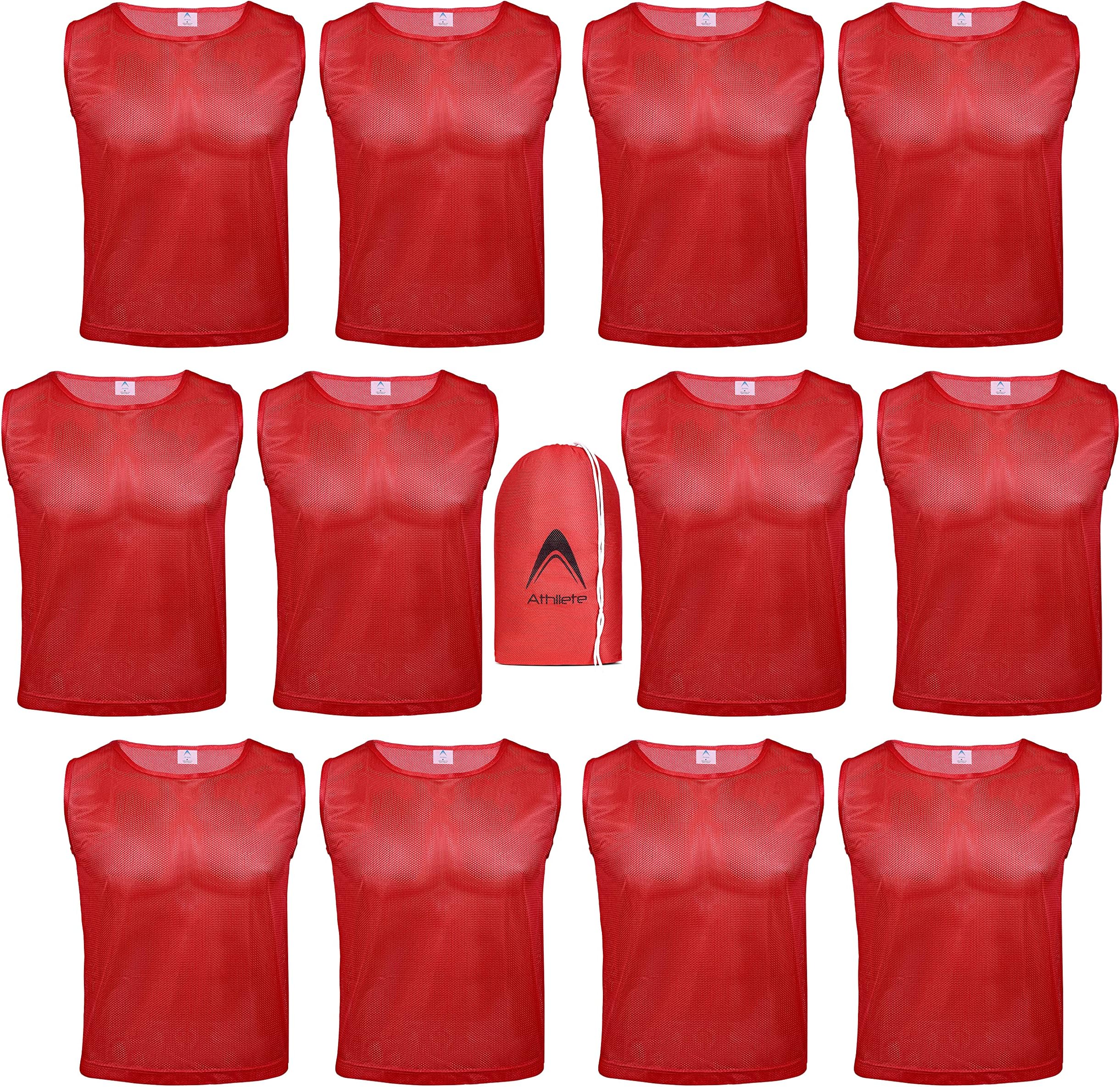 Athllete 12 pcs Duramesh Pinnies/Scrimmage Vest - Kids Youth and Adult Pinnies, Numbered Penny Jerseys for Soccer