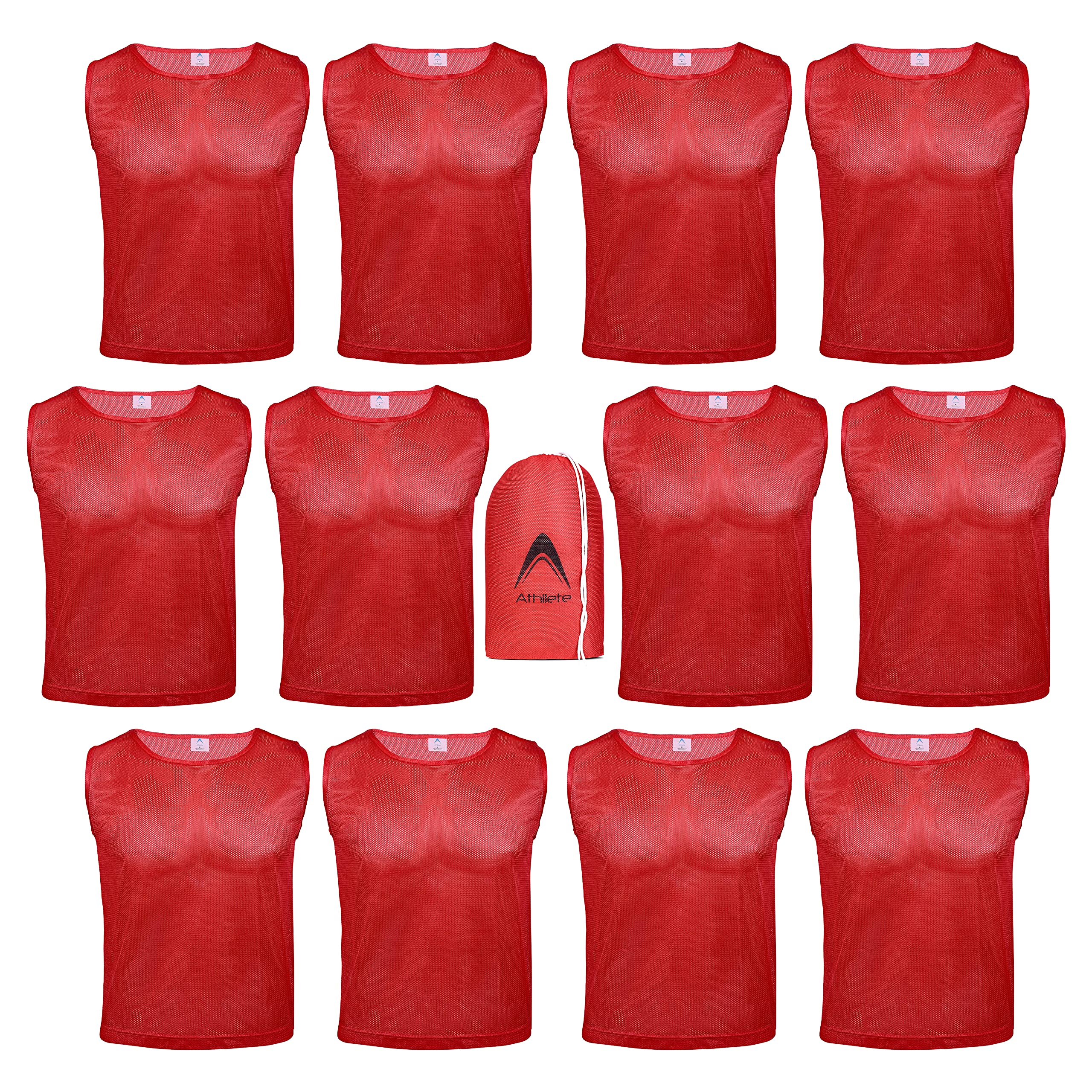 Athllete 12 pcs Duramesh Pinnies/Scrimmage Vest - Kids Youth and Adult Pinnies, Numbered Penny Jerseys for Soccer