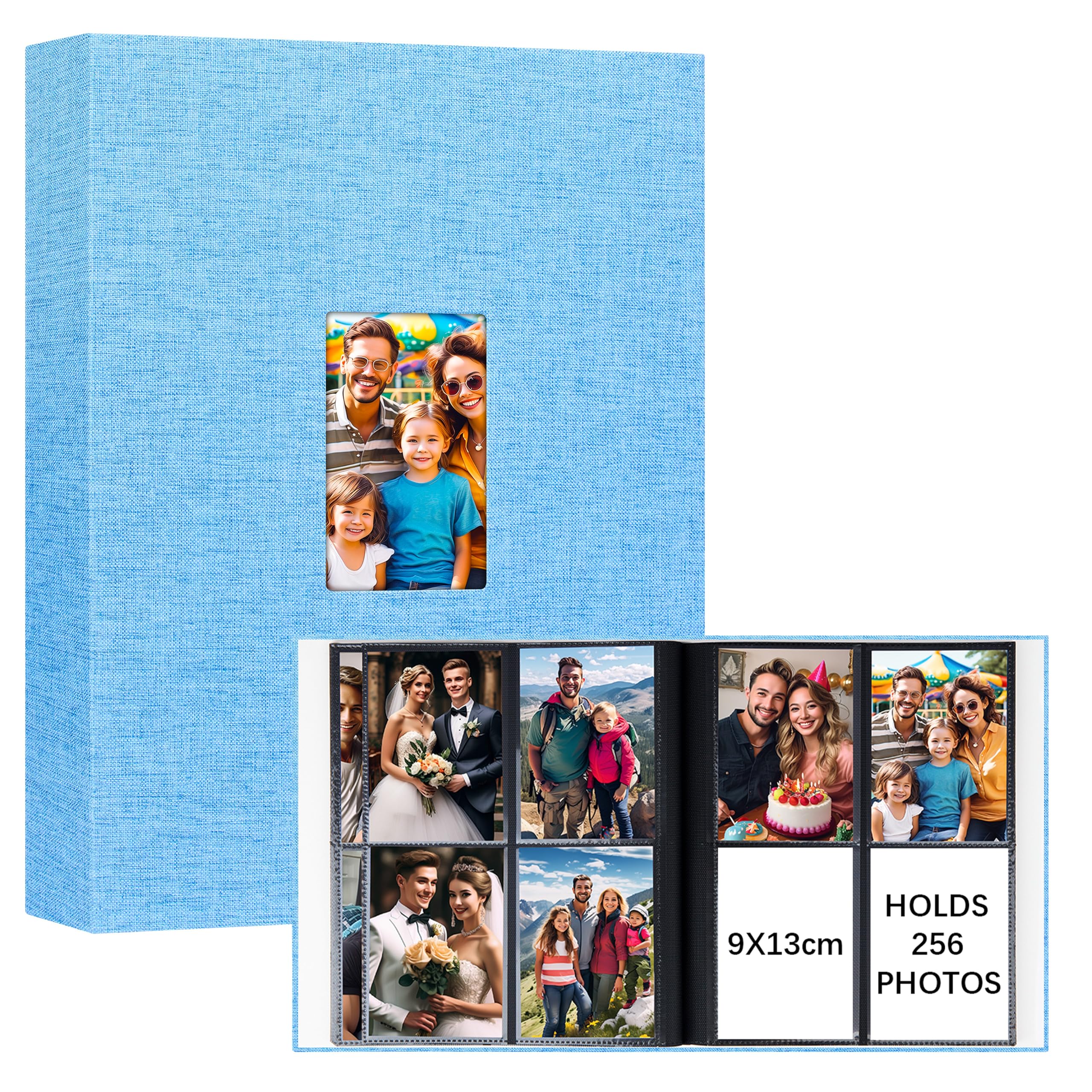 Ruibytree Linen Photo Album 5x3.5 Slip In, Holds 256 Photos (Blue) — image 1