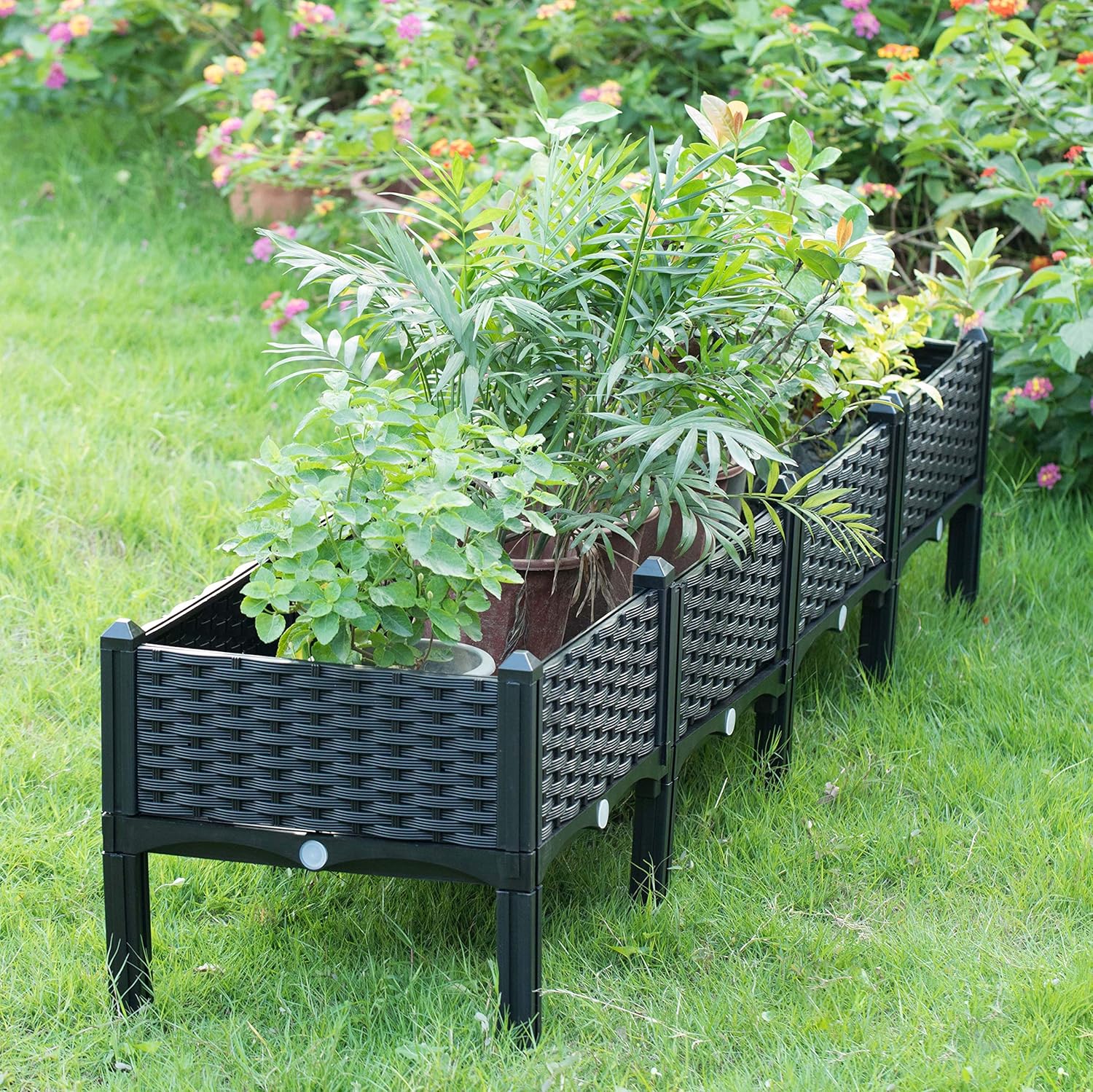 16" Brown Rattan Raised Garden Bed Planter