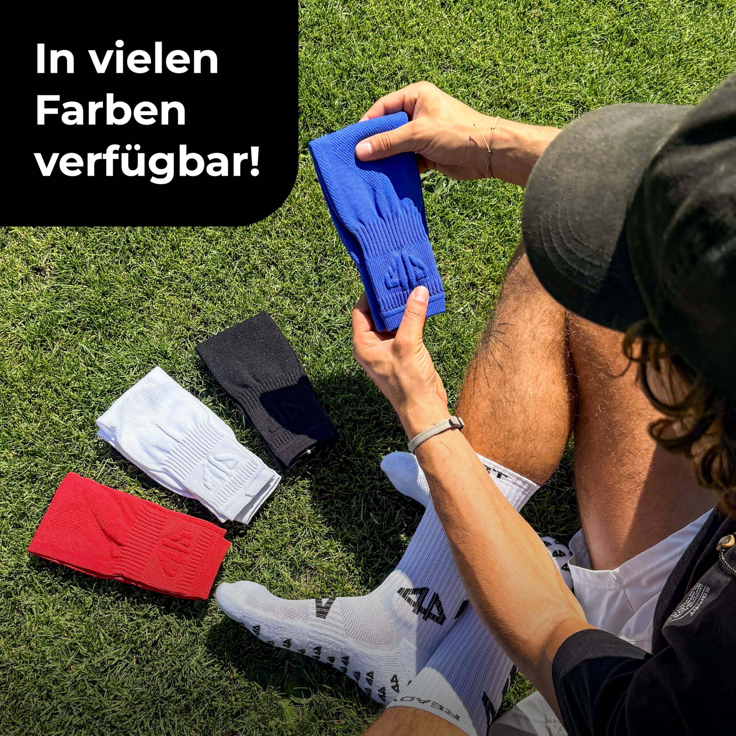 Medias sin calcetines con agarre de silicona para fútbol – Listo para deportes – 1 par de medias de manga para espinilleras – Antideslizantes, ligeras, flexibles – Tubos de fútbol para hombres