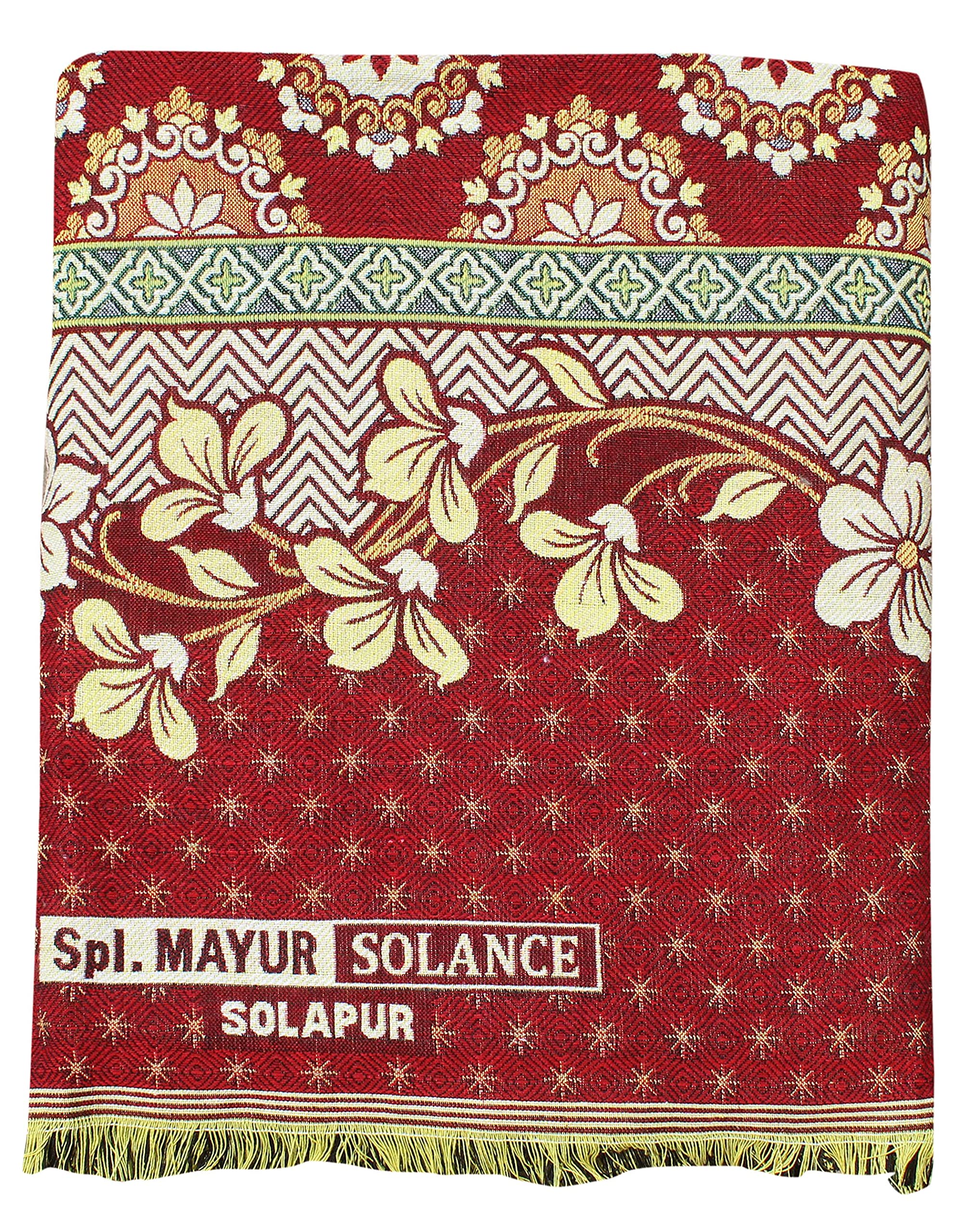 SolanceCotton Mayur Pankh Solapuri Chaddar (Extra Large Double, Red)
