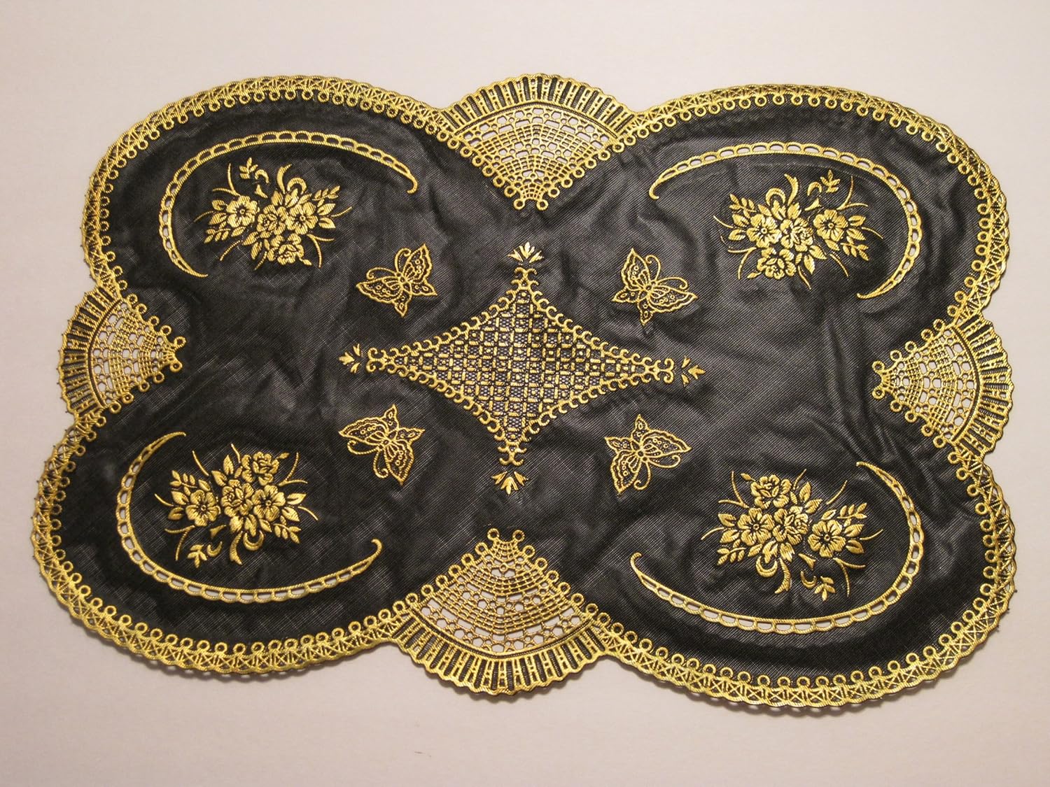 Black and Gold Soft Rectangular Vinyl Doily 12 x 18 Inch