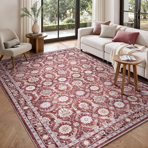 Woodbruy 5x7 Washable Boho Modern Rug Red
