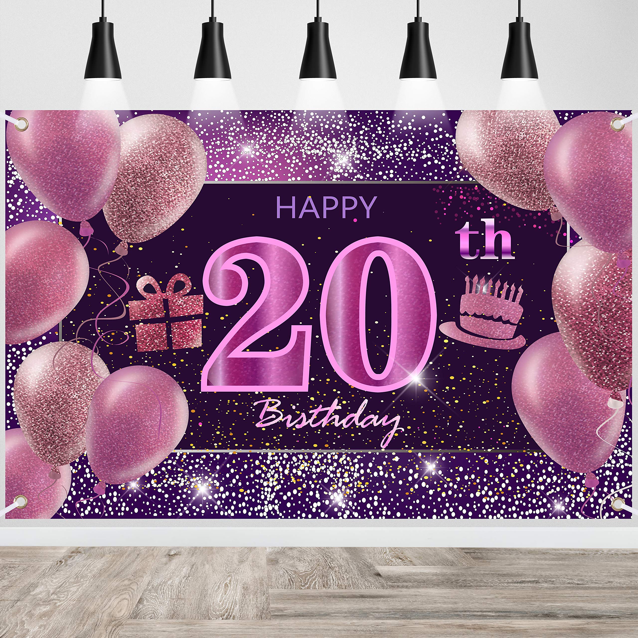 20th Birthday Decorations IMISI Happy Birthday Banner Pink Birthday Backdrop Decorations for a Party