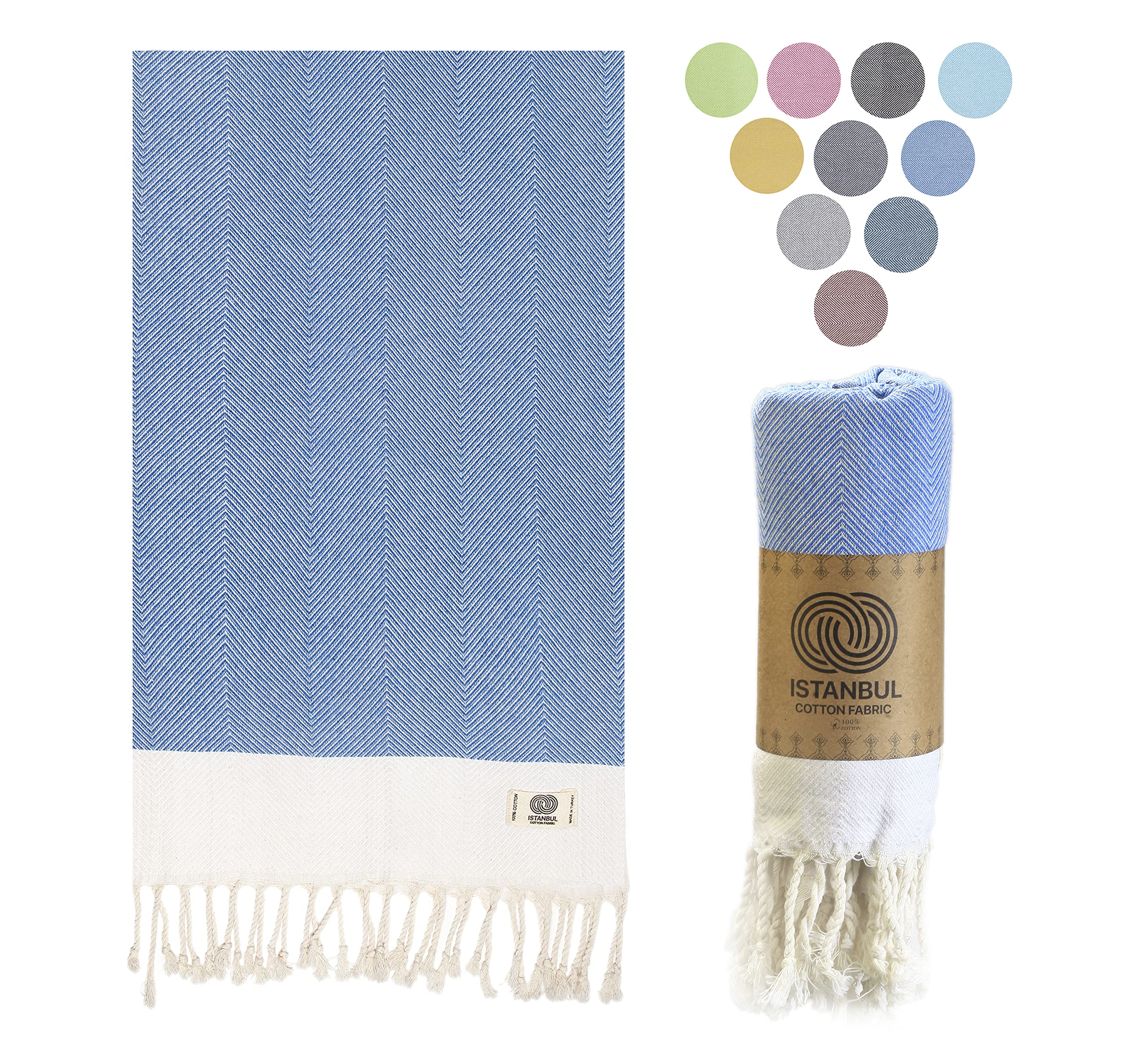 Istanbul 100% Cotton Quick Dry Sand Free Beach Towels for Adults - Sandproof Turkish Towels for Beach Pool Bath Yoga Blanket (36 x 71) Large Oversized (Blue)