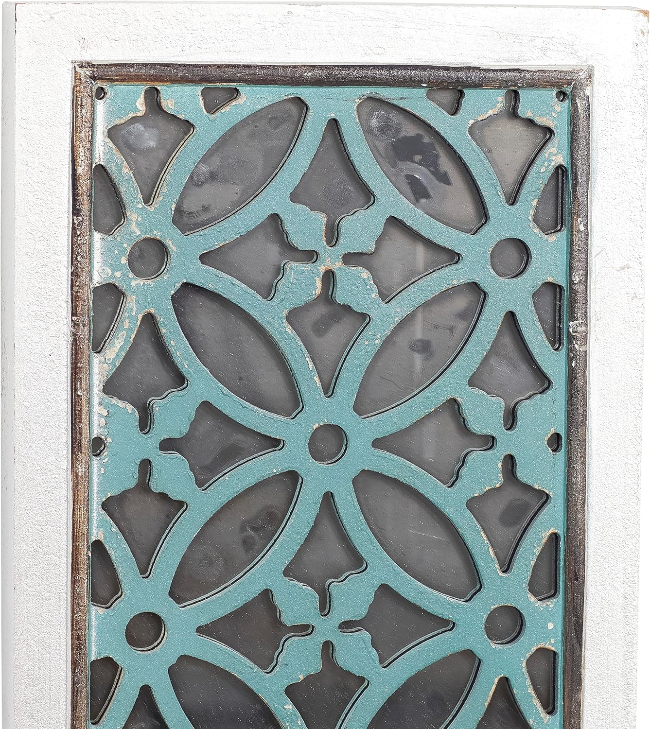 White and Blue Geometric Carved MDF Full Length Mirror Set