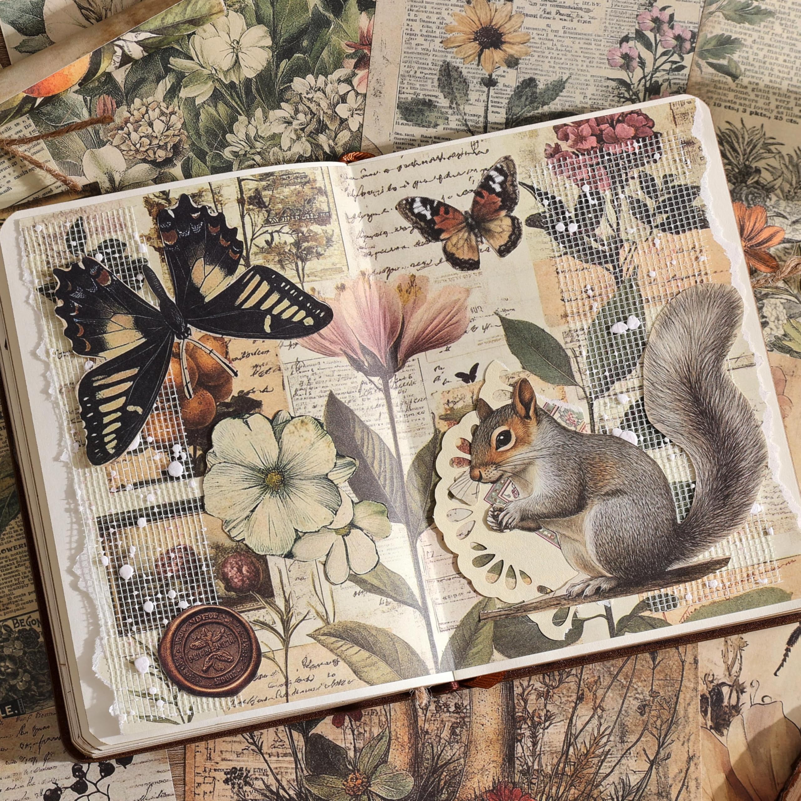 Zestaw 120 arkuszy papieru w stylu vintage, botaniczny album do scrapbookingu, artykuły do scrapbookingu, rękodzieło, zestaw papierów do decoupage, 4 motywy x 30 cm, kwiatowy wzór z grzybami