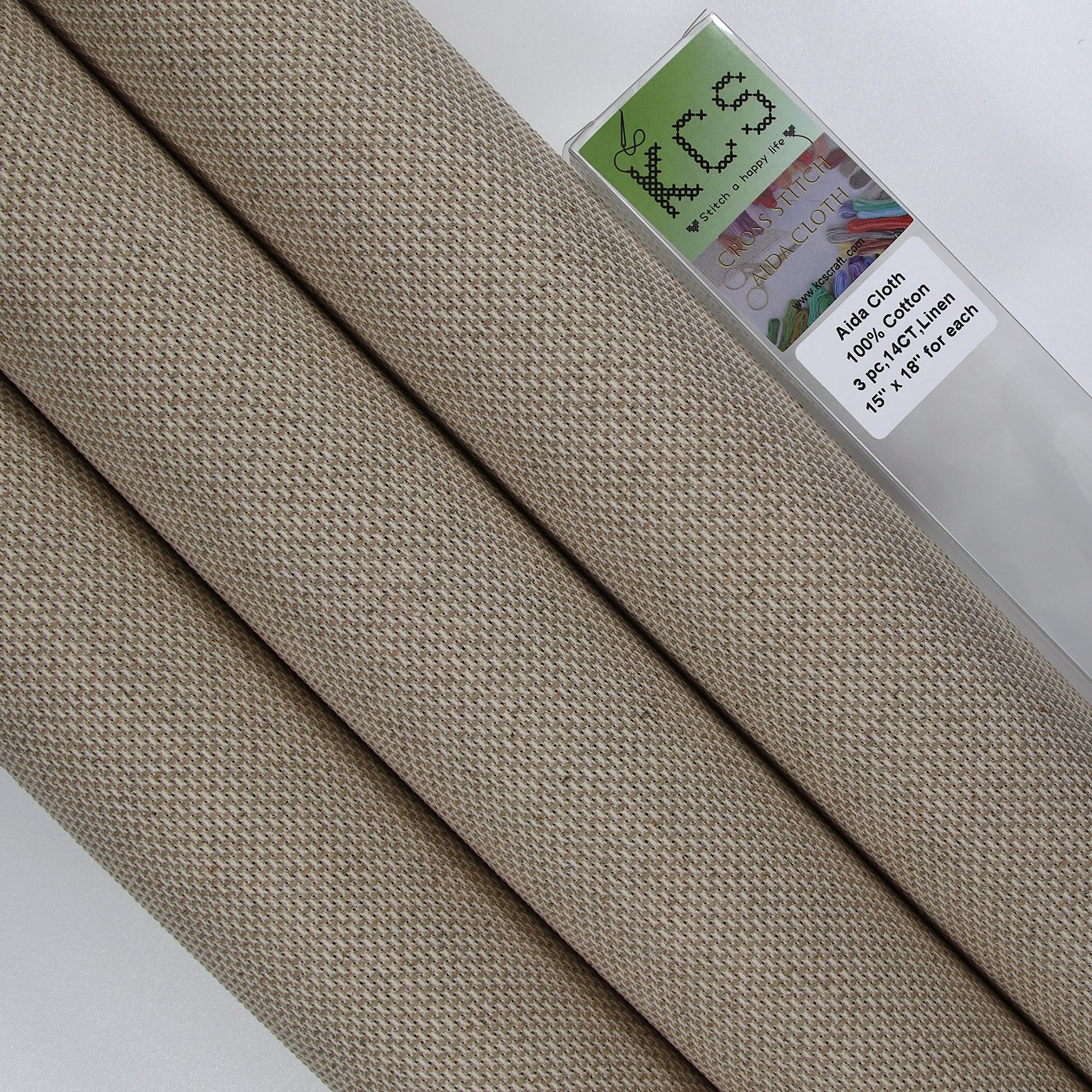 KCS 3 pc of 15" x 18" Counted Cross Stitch Cotton Aida Cloth Needlework Fabric,14CT,Linen
