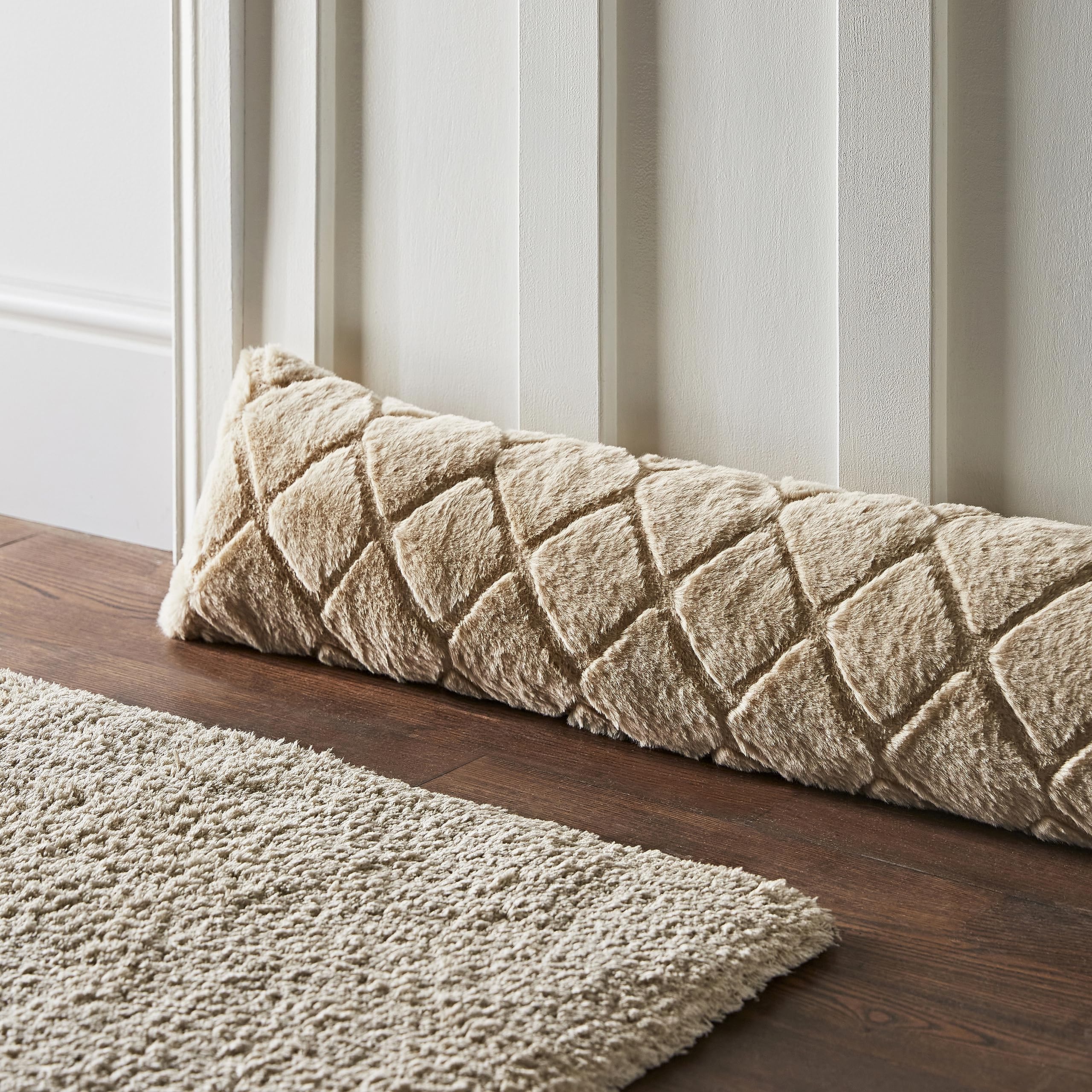 Catherine Lansfield Cosy Diamond Faux Fur Door Draught Excluder Natural