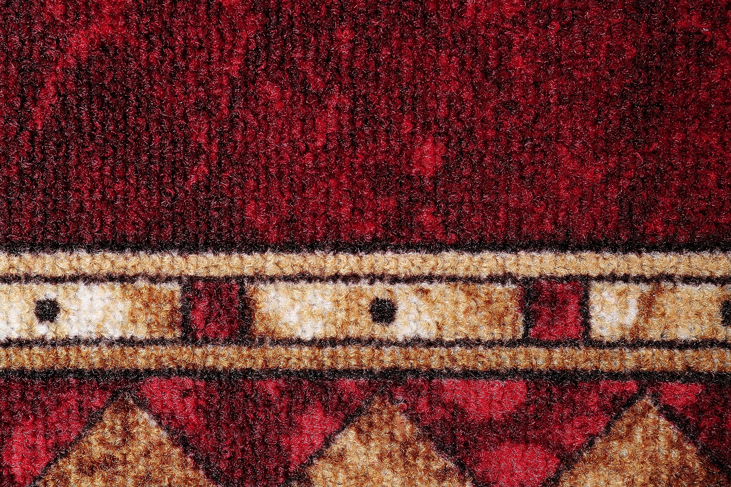 TAPISO Anti Rutsch Teppich Läufer rutschfest Brücke Meterware Oriental Rot Gelb Ornament Design Meliert Flur Küche Wohnzimmer 80 x 300 cm