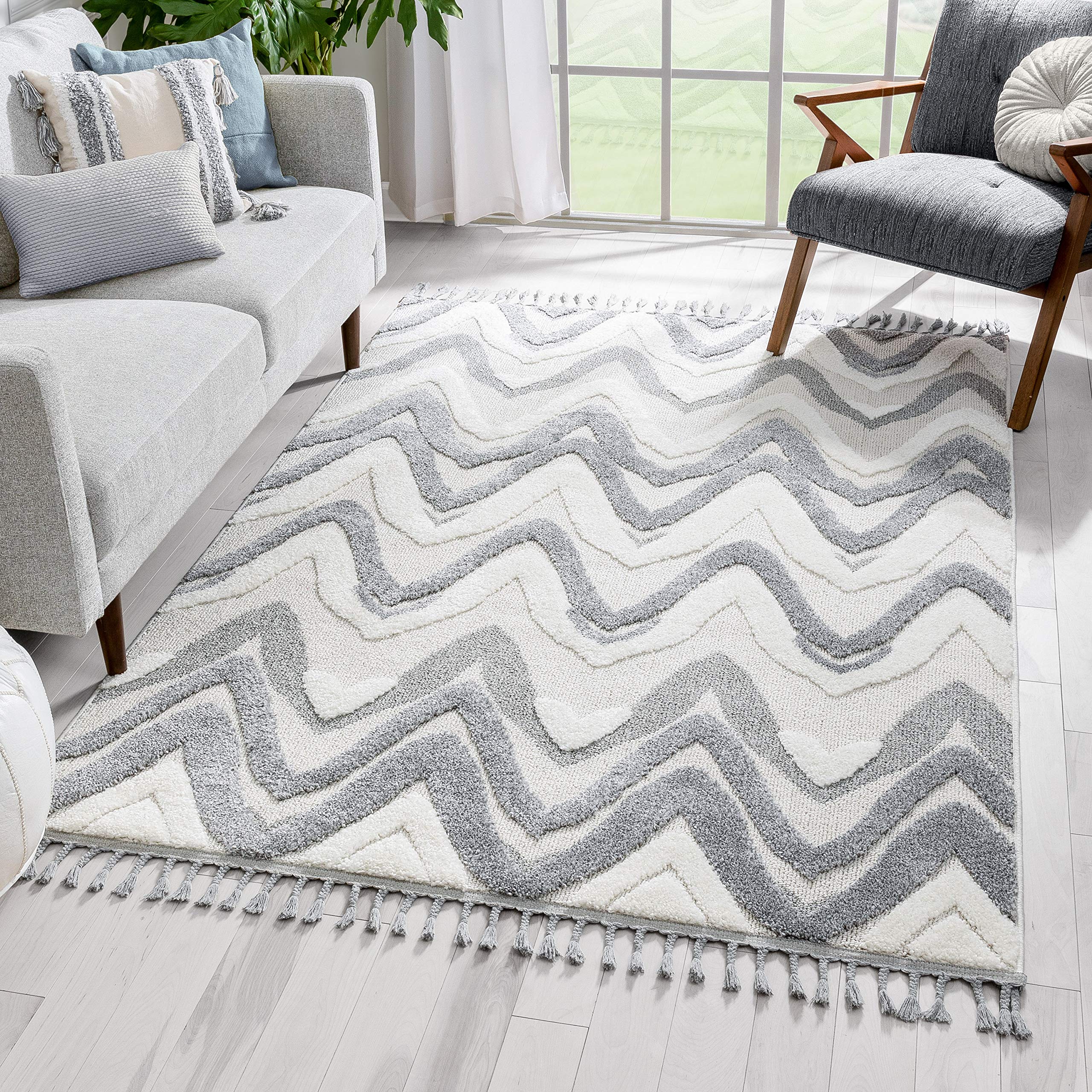 Amazon｜Well Woven Joclynne クリームグレー | ウェービーストライプ 