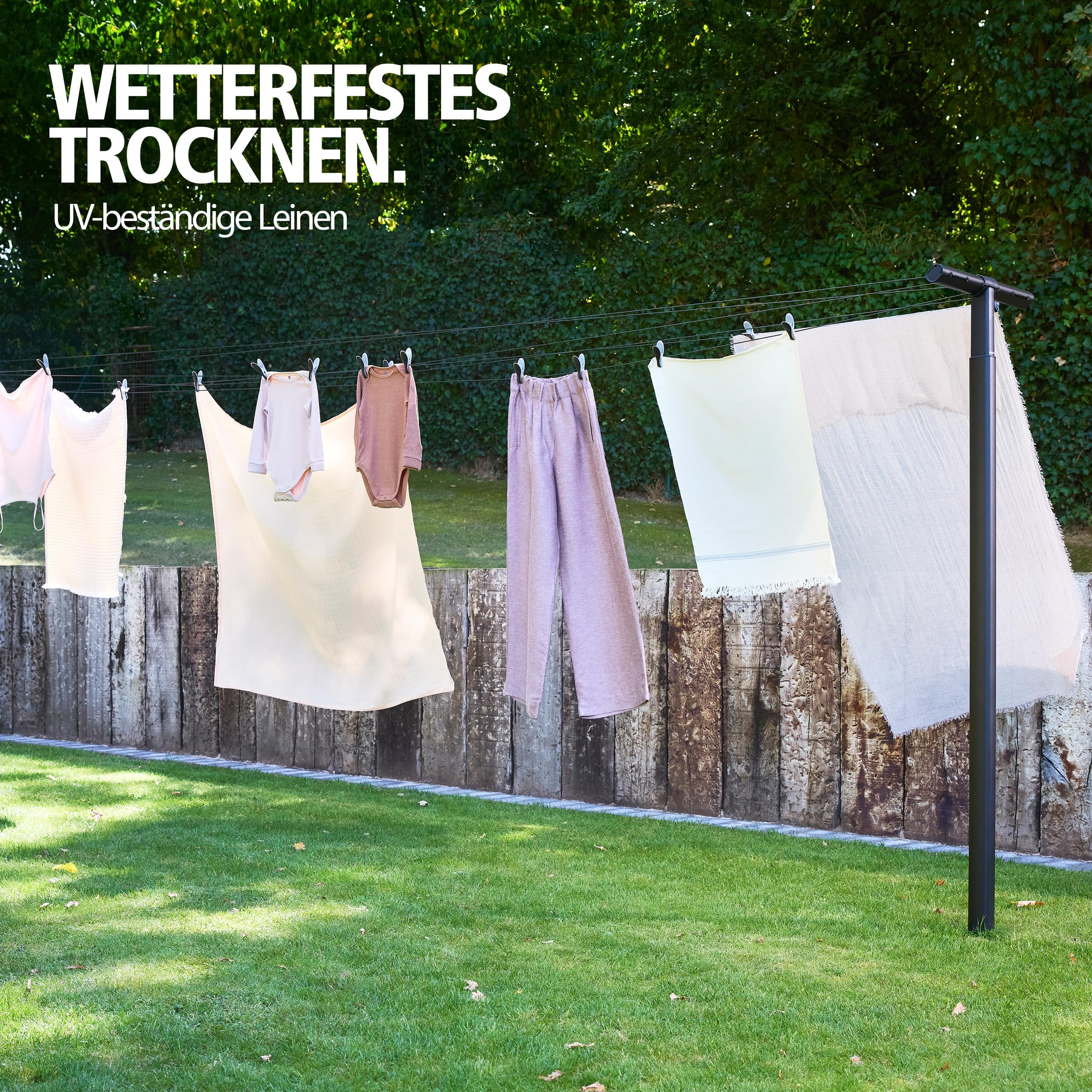 Brabantia Hangout Wäscheleine mit Stangen, 50 m, Schwarz