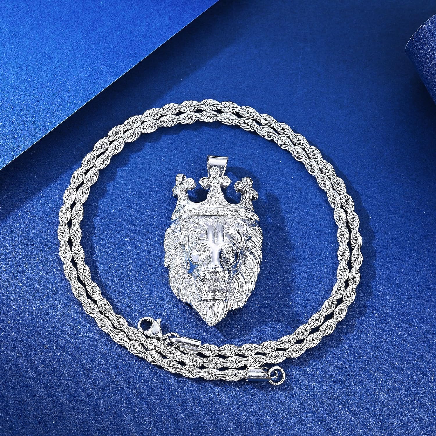 ROWIN&CO Lion Necklace Stainless Steel 18K Gold Plated CZ Leopard/Tiger Head Hip Hop Punk Rock Animal Pendant Jewelry Gift for Men Women Charm Amulet Chain - Image 7