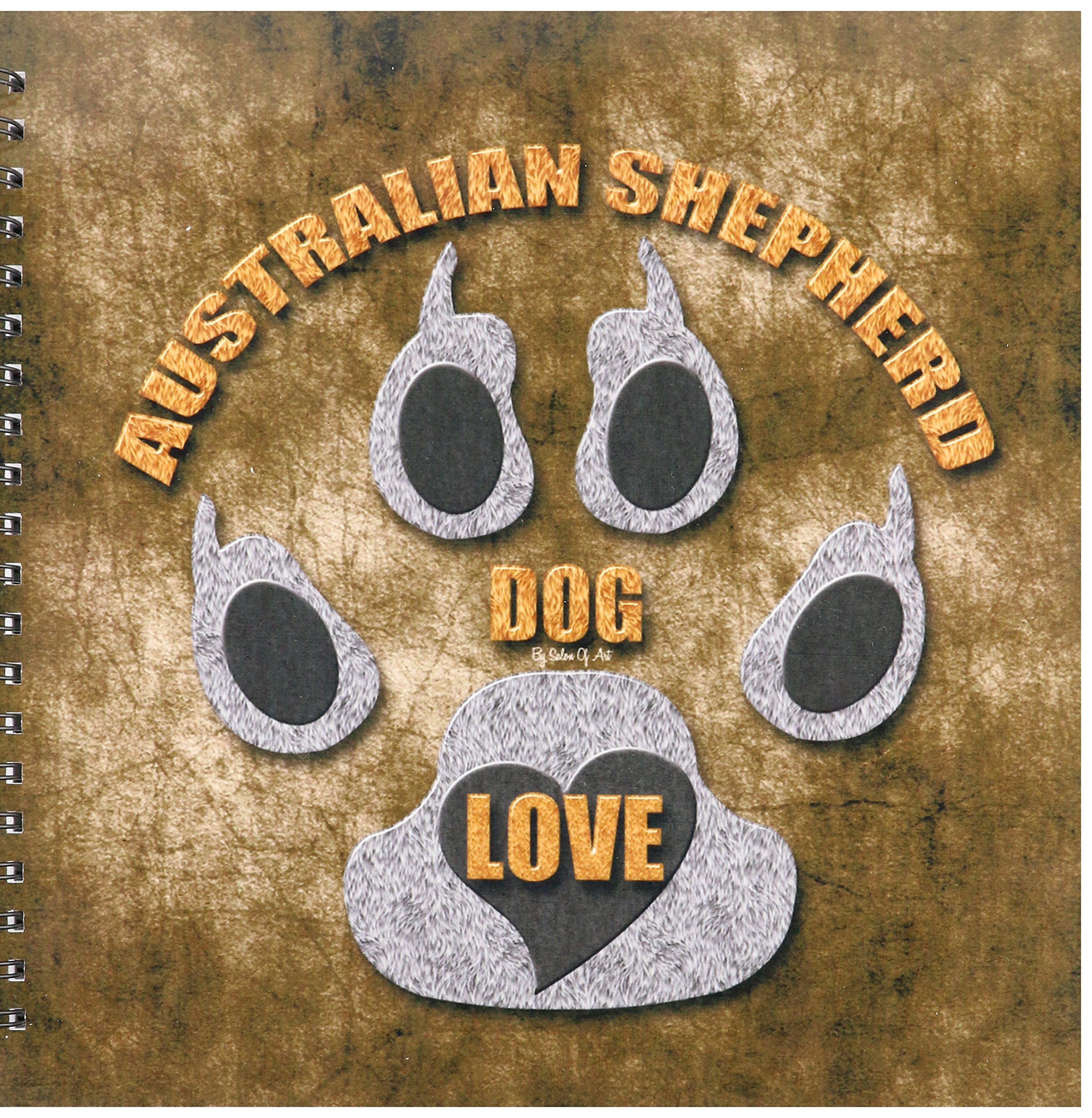 (12x12 memory book) - Doreen Erhardt Dog Breed Collection - Australian Shepherd Love Dog Breed in Grey and Brown - Drawing Book