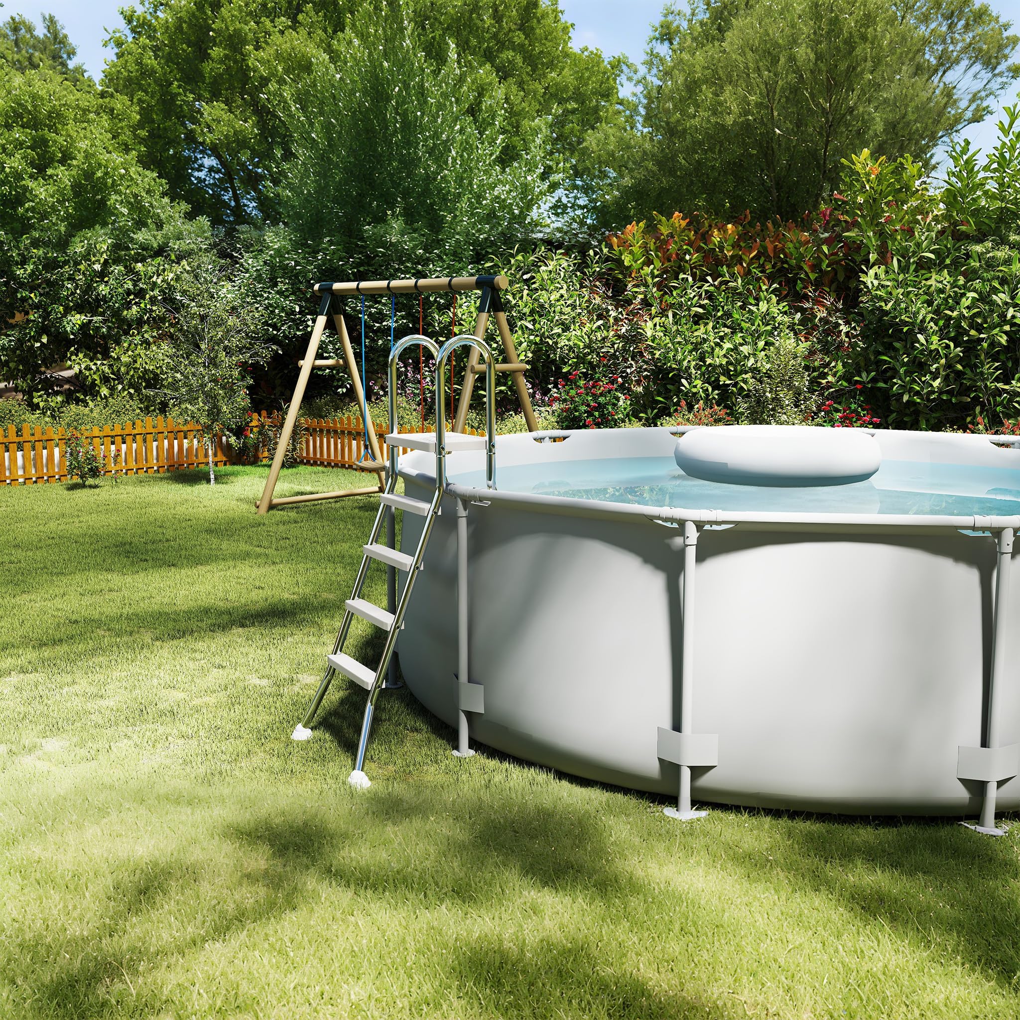 LZQ Échelle de Piscine en Acier Inoxydable - 135 cm de Hauteur - 4 Marches Antidérapantes - Charge Max : 150 kg - Sécurité Antidérapante - Échelle
