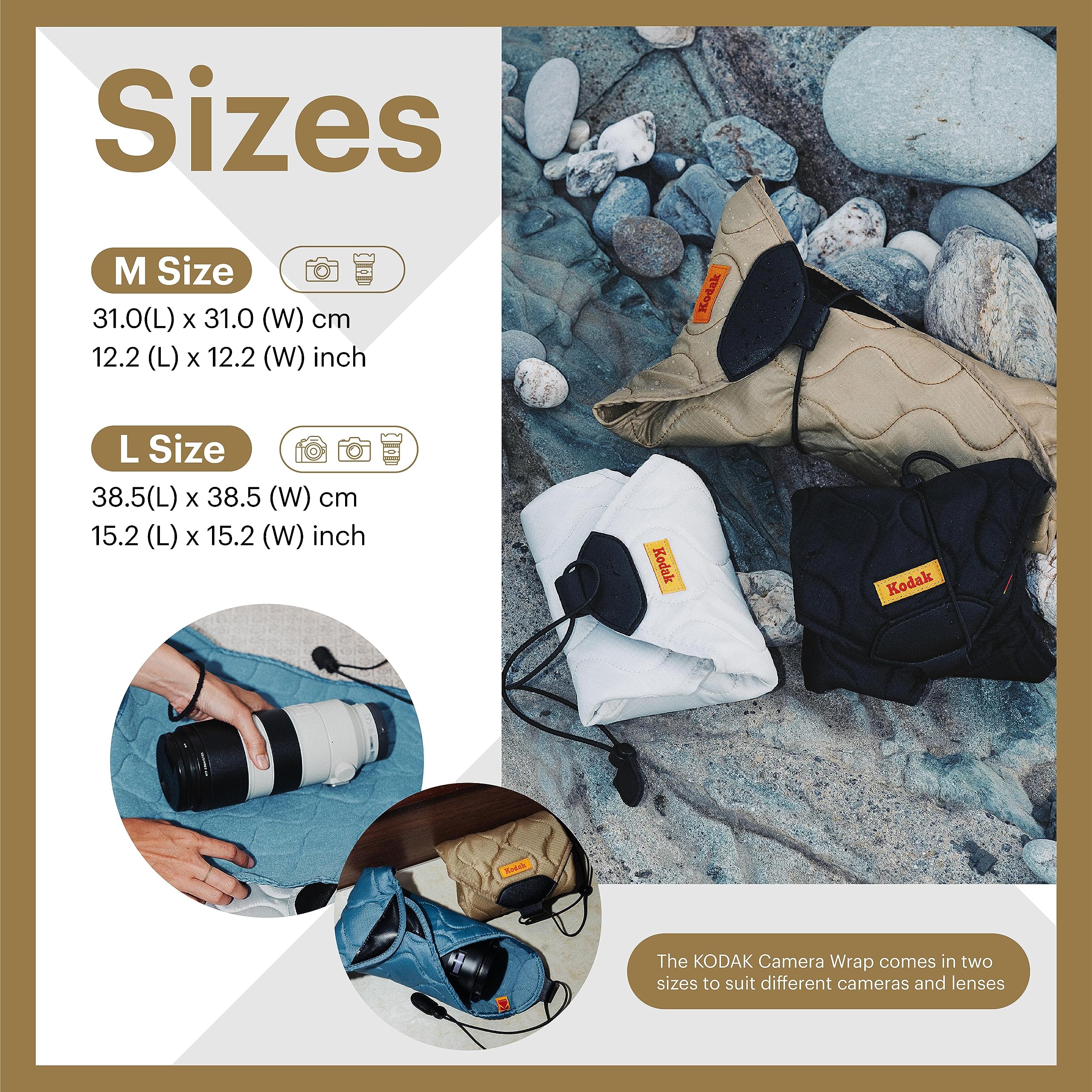 KODAK Camera Wrap Envoltura para Cámaras Tamaño L 38,5 x 38,5 cm - Paño Protector Resistente al Agua, antiarañazos y sin Polvo como protección para cámara SLR, teleobjetivo (Negro) [UN artículo]