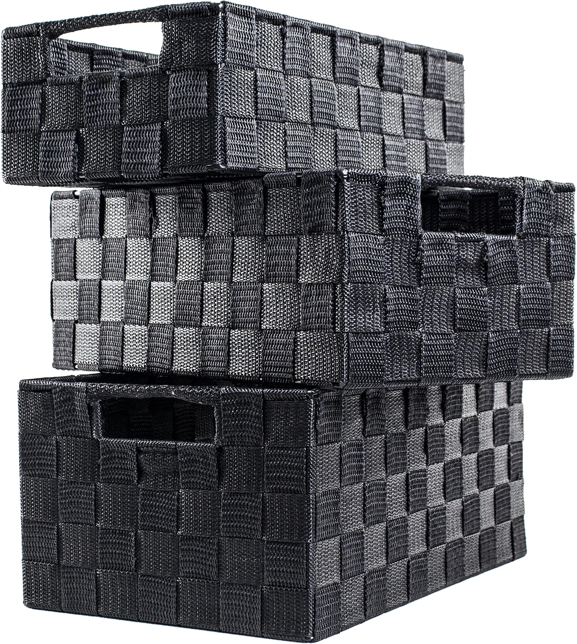 Storage Baskets, 3 Pack, Grey, Large Storage Baskets Sets, Woven Boxes for Home, Kitchens, Offices, Cupboards, Bathrooms, Shelves, Boxes