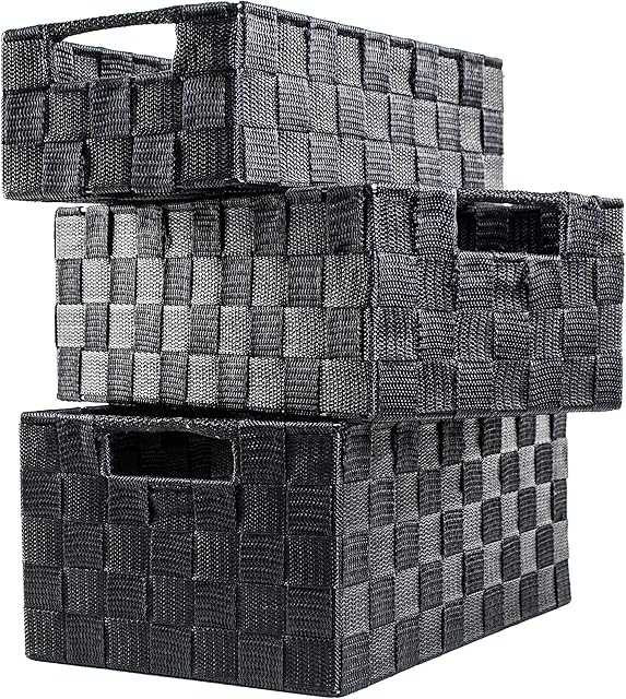 Clay Roberts Storage Baskets, 3 Pack, Grey, Large Storage Baskets Sets, Fabric Woven Storage Boxes for Home, Kitchens, Offices, Cupboards, Bathrooms and Shelves