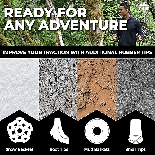 Miniatura 6 de Cascade Mountain Tech Bastones de senderismo de aluminio ligeros de grado aeronáutico con agarre extendido y kit de punta