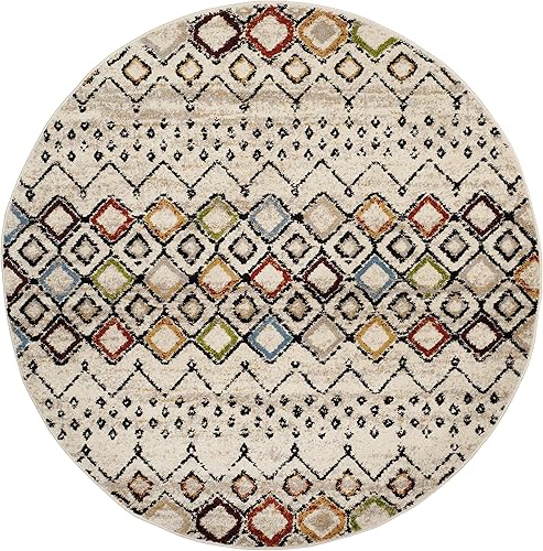 Miniatura 3 de SAFAVIEH Amsterdam Collection AMS108K - Alfombra marroquí bohemia, que no desprende pelusa, para sala de estar, dormitorio, 4 pies redonda, marfil