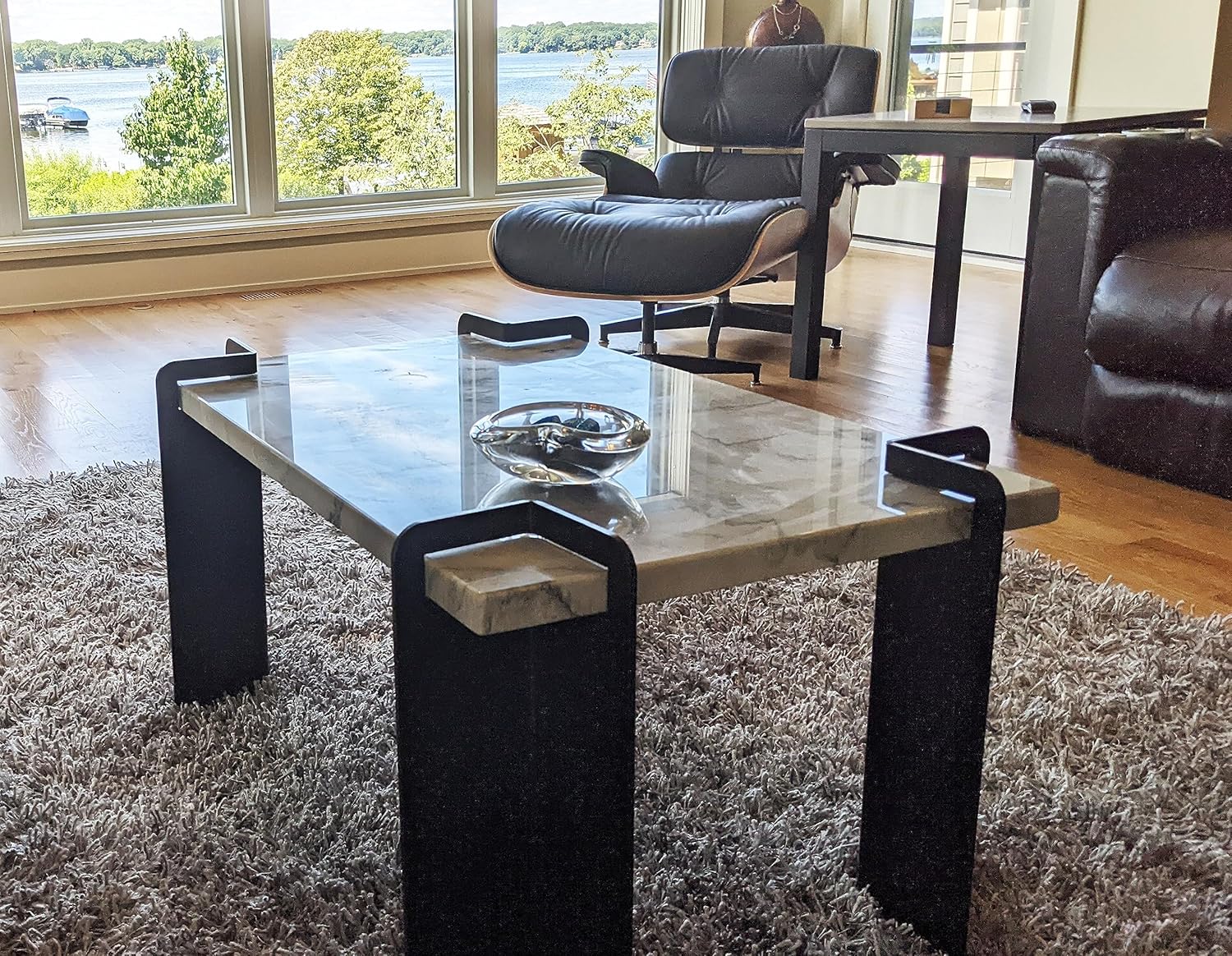 LOM Aluminum Coffee Table Legs 17" Tall | 90 Degree Thin Table Legs with 1" Small Opening | DIY for Stone or Wood Tabletop | No Drilling or Screwing | Indoor-Outdoor | Made in USA - Black