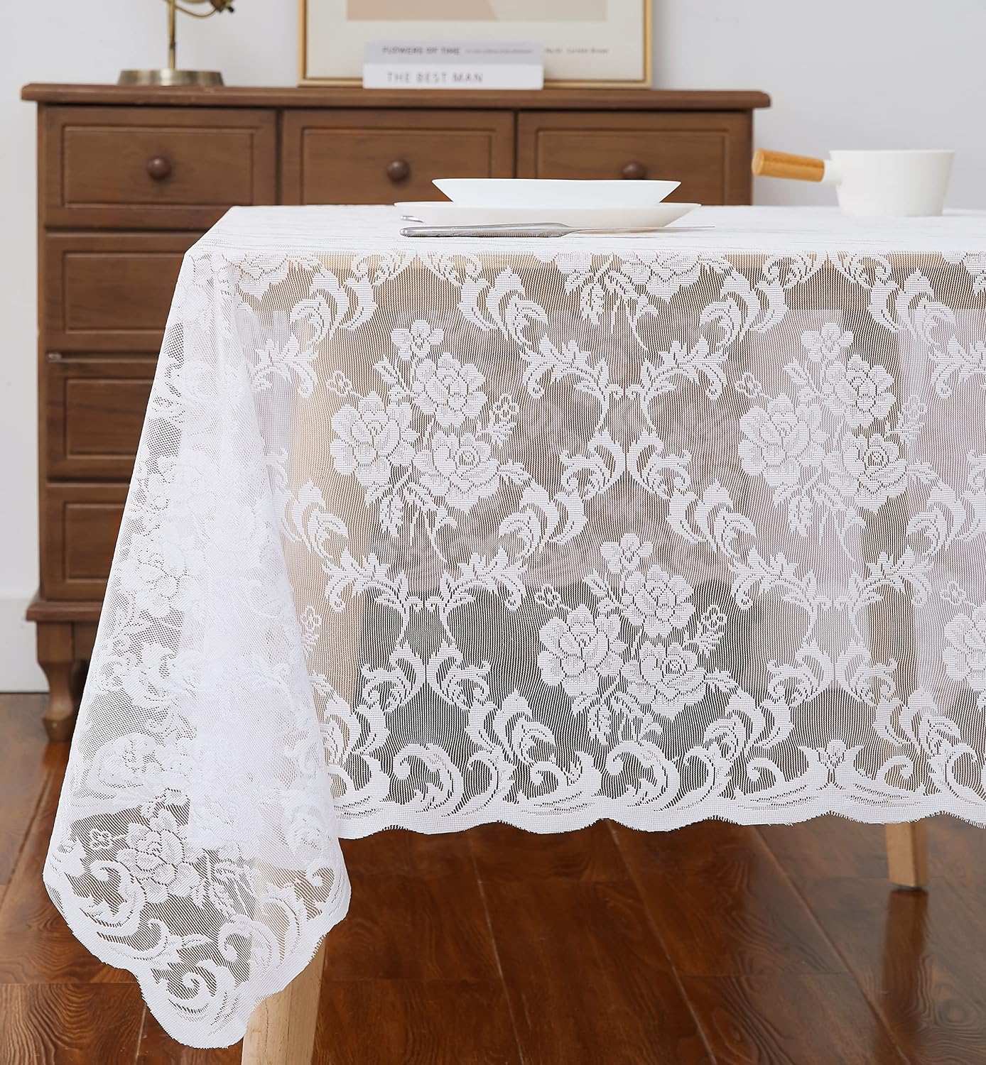 Warm Home Designs Wedding Tablecloth. 60 x 84 White Lace Tablecloth