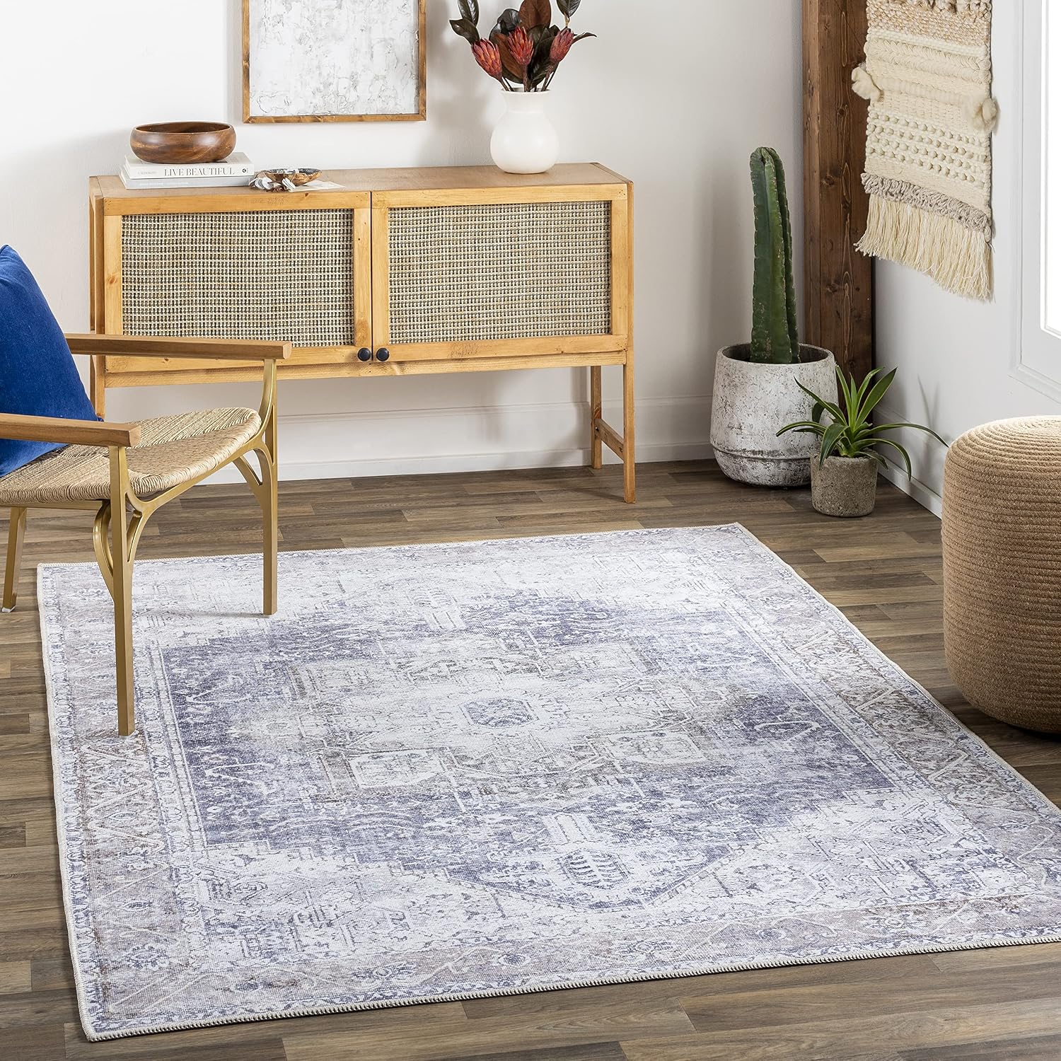 Livabliss Suri Vintage Washable Runner Area Rug,2'7" x 14',Light Grey/Purple