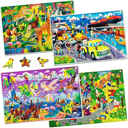 Miniatura 8 de QUOKKA Rompecabezas de madera para niños de 4 a 6 años, rompecabezas de 4 x 60 piezas para niños de 4 a 8 años - Juegos de madera para niños de 3 a