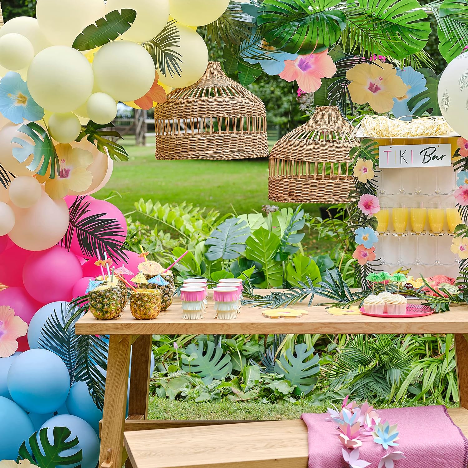 Ginger Ray Hawaiian Tiki Palm & Flower Paper Party Decoration Hanging Party Bunting, Multi-coloured, 2m - Image 4