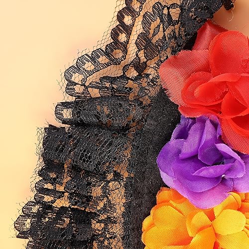 Miniatura 6 de Needzo Day of The Dead Costume Headband For Women, Dia De Los Muertos, With Sugar Skull and Flowers, Halloween, One Size Fits Most