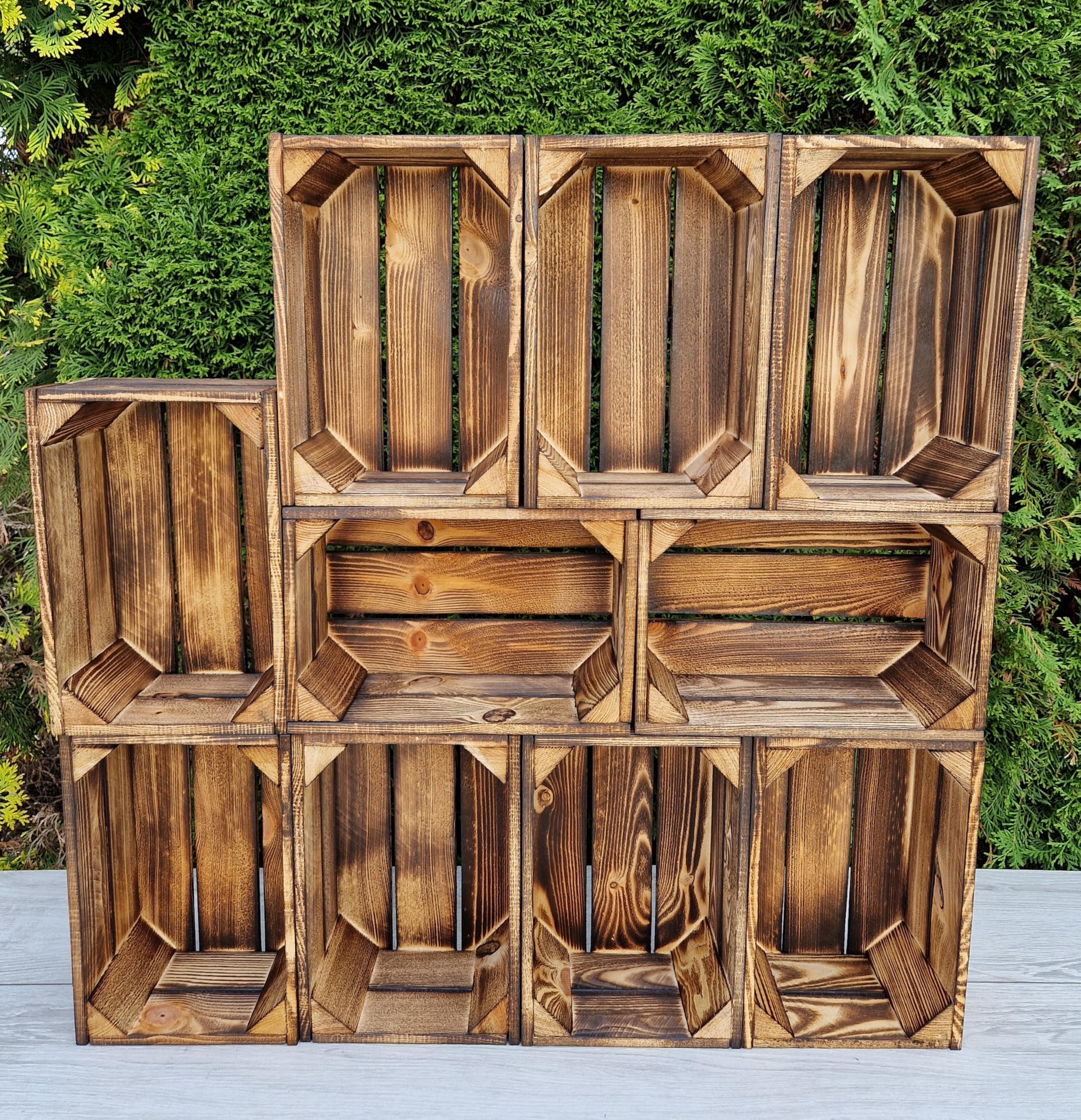 Caisses en bois massif 30x20x15 cm, lot de 1 à 12 – Pour le rangement et la déco – Finition naturelle ou effet brûlé – Style rustique, solide et empilable (Effet brûlé 10 caises, 30x20x15)