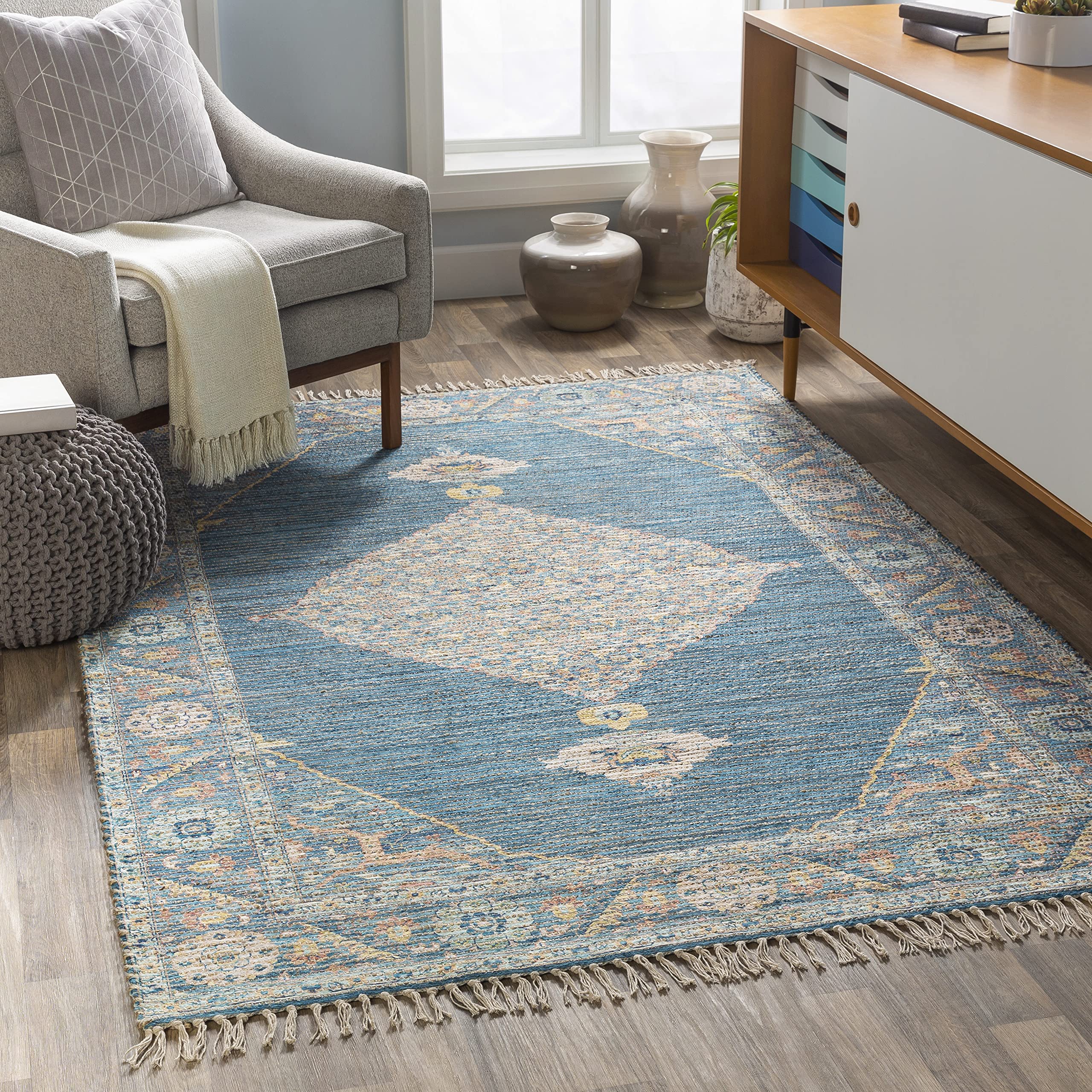 Mark&Day Area Rugs, 5x7 Daventry Bohemian Aqua Area Rug Blue Cream Carpet for Living Room, Bedroom or Kitchen (5' x 7'6")