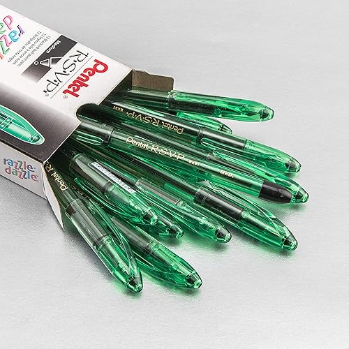 Miniatura 3 de Bolígrafo Pentel RSVP Razzle-Dazzle, (1.0mm) línea mediana, barril verde, tinta negra, caja de 12 (BK91RDD-A)